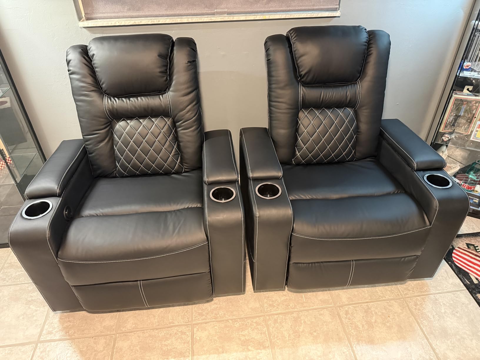 Electric Power Recliner Chair with USB Ports and Cup Holders, Breathable Leather Home Theater Seating with Hidden Arm Storage (Black) customer photo 1