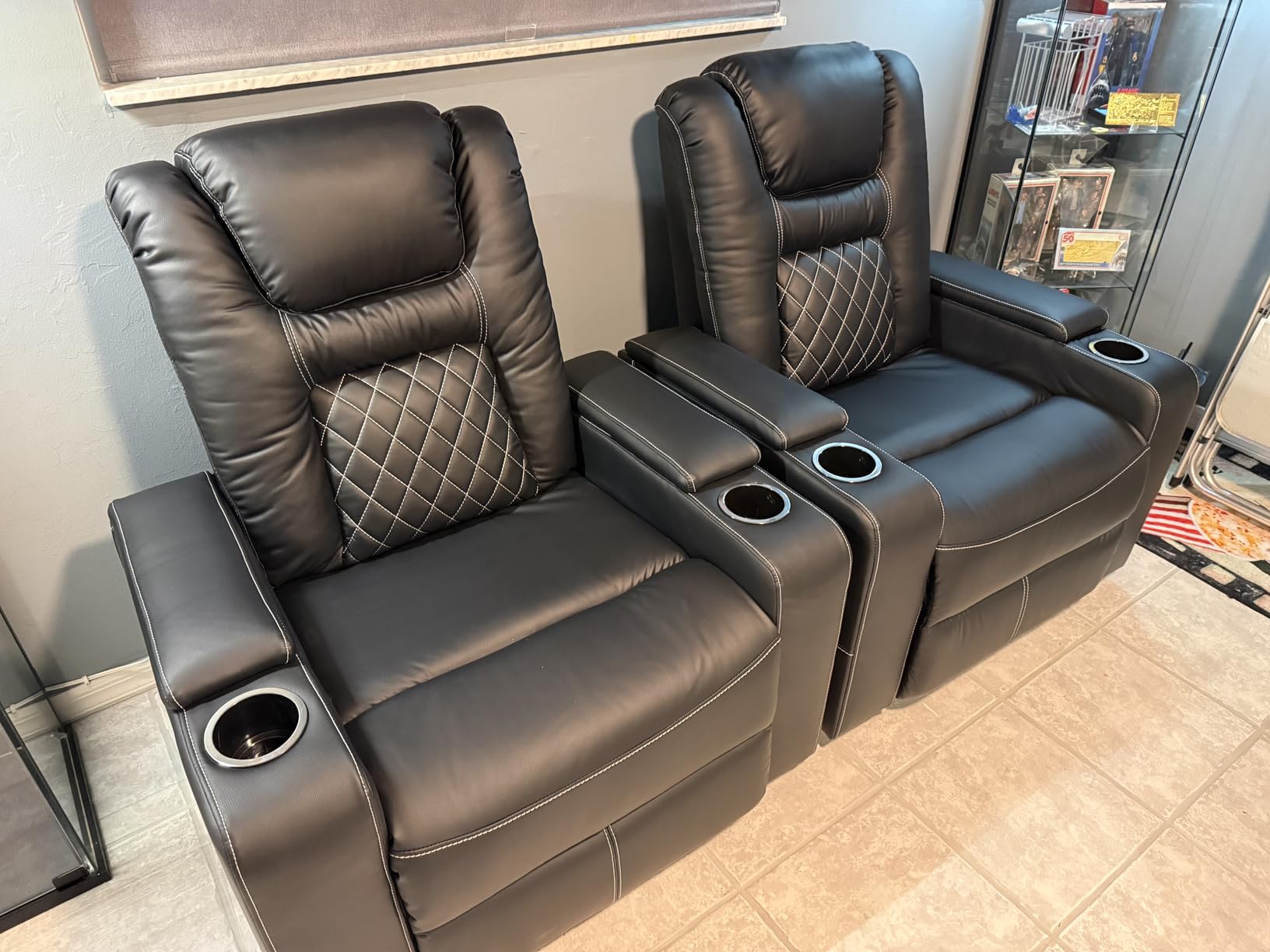 Electric Power Recliner Chair with USB Ports and Cup Holders, Breathable Leather Home Theater Seating with Hidden Arm Storage (Black) customer photo 2