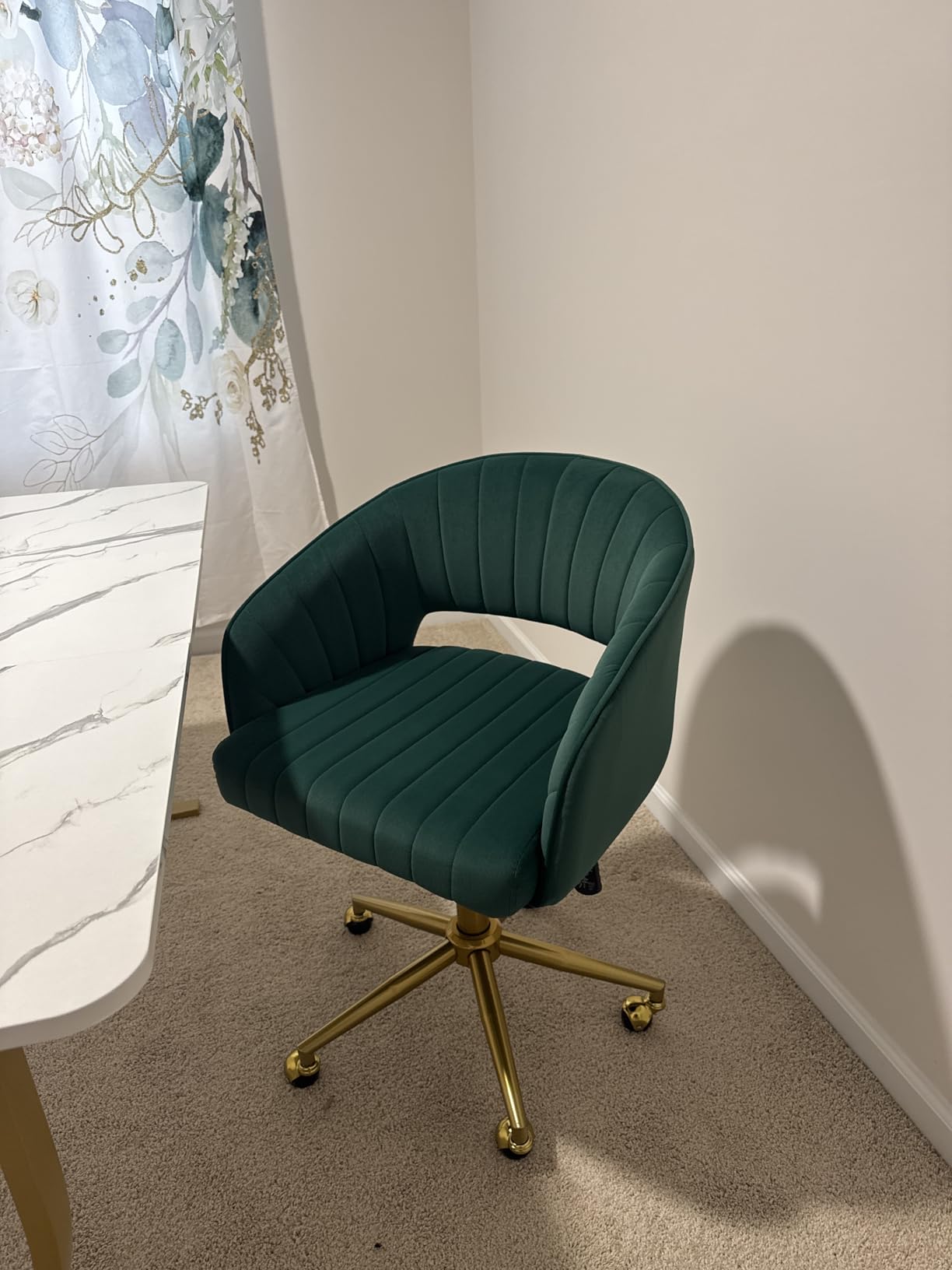 Vanity Chair Velvet Desk Chair with Gold Base for Living Room,Cream | Accent Armchair Upholstered Modern Tufted Chairs for Girls Women Ergonomic Study Seat Computer Task Stools for Bedroom customer photo 2