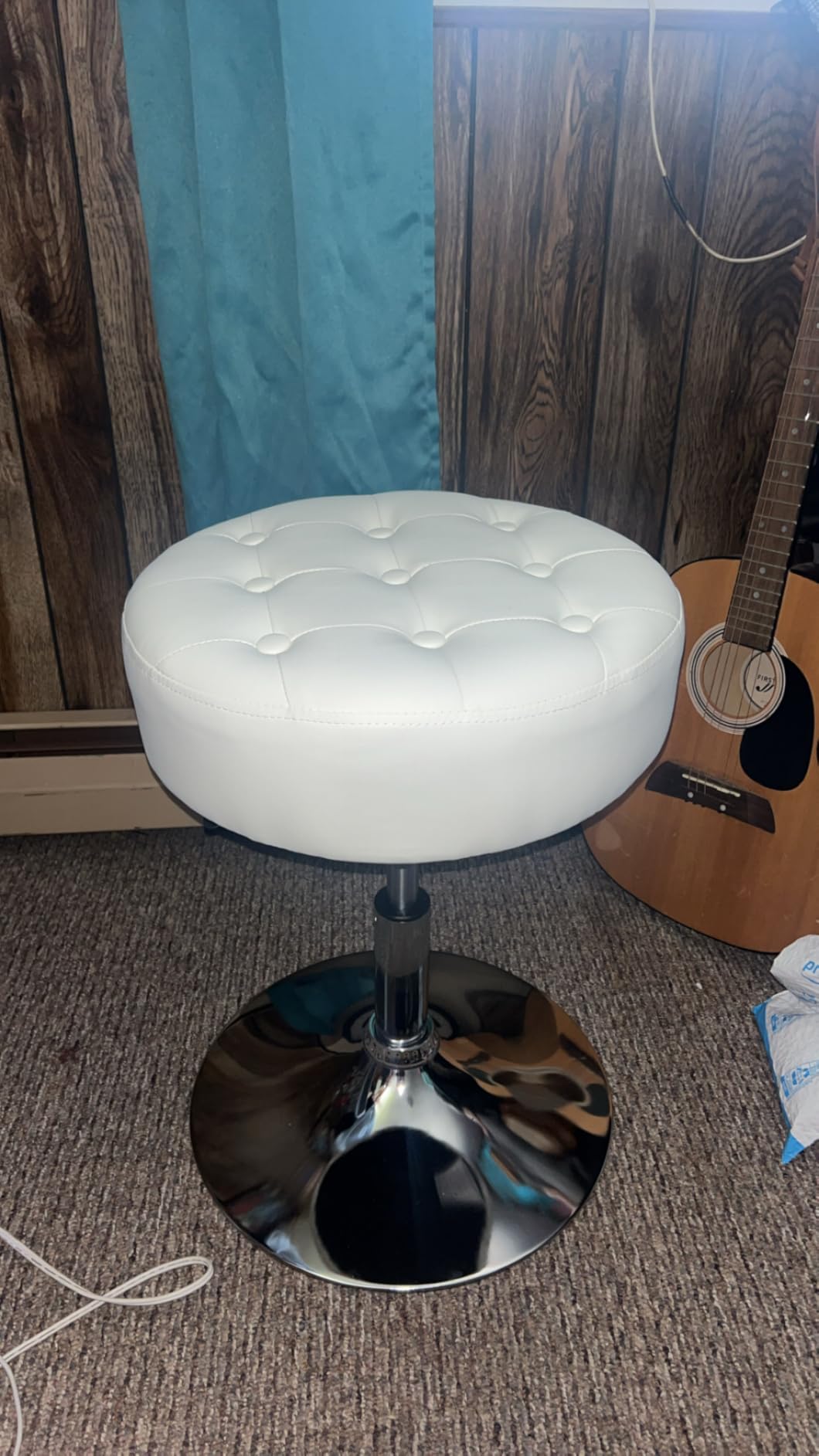 Furniliving Mid-Century Tufted Adjustable Swivel Makeup Ottoman Stool; Modern Big Size Round Vanity Stool Chair for Bedroom Living Room (White) customer photo 1