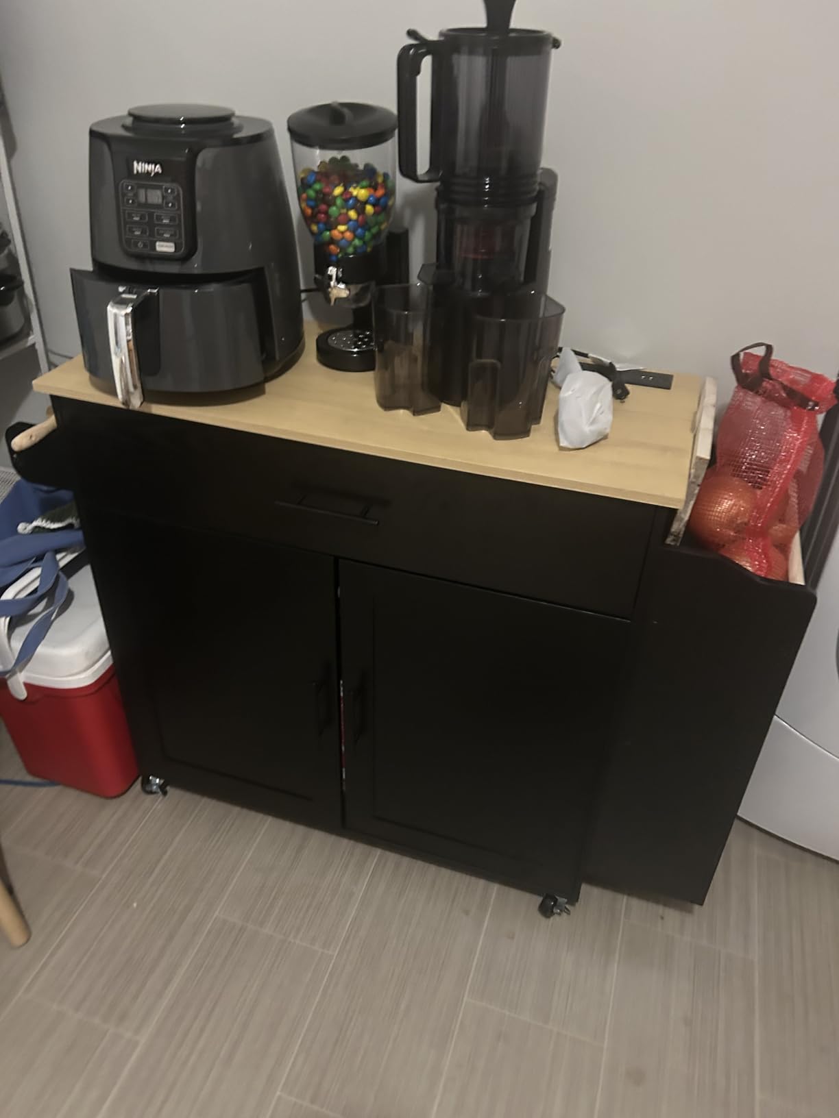 IRONCK Kitchen Island with Storage, Rolling Kitchen Island on Wheels with Drop Leaf, 3 Open Spice Rack Shelf, Door Cabinet, Drawer, Kitchen Cart Island Table for Kitchen, White customer photo 1