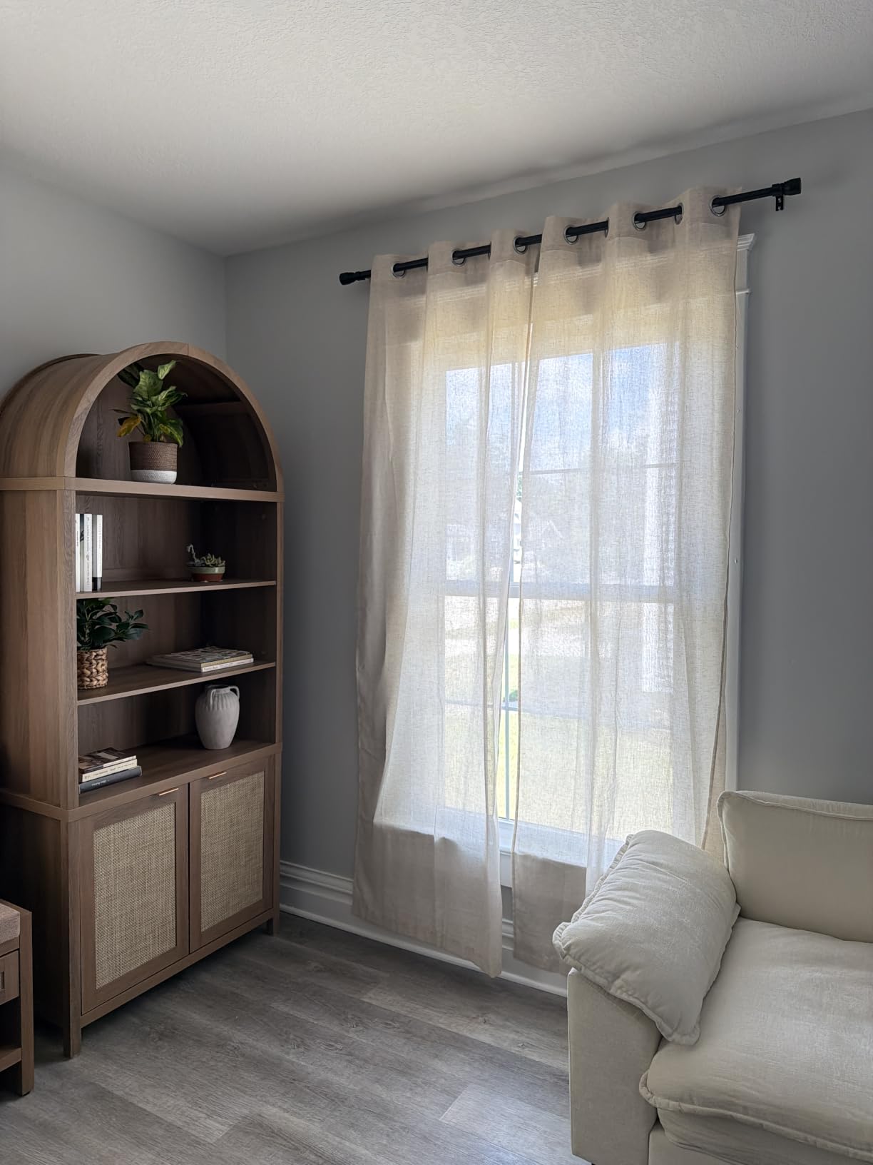 NICETOWN Natural Linen Curtains 84 inch Long 2 Panels Set, Grommet Top Thick Linen Burlap Semi Sheer Vertical Drapes Privacy Assured with Light Filtering for Bedroom/Living Room customer photo 2