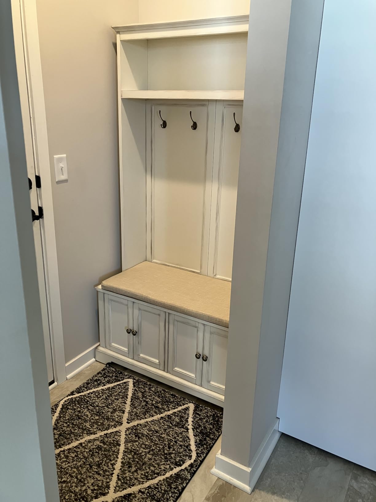 Crosley Furniture Holbrook Hall Tree with Shoe Rack Bench and Coat Hooks for Hanging Storage, Distressed Seafoam Blue customer photo 2