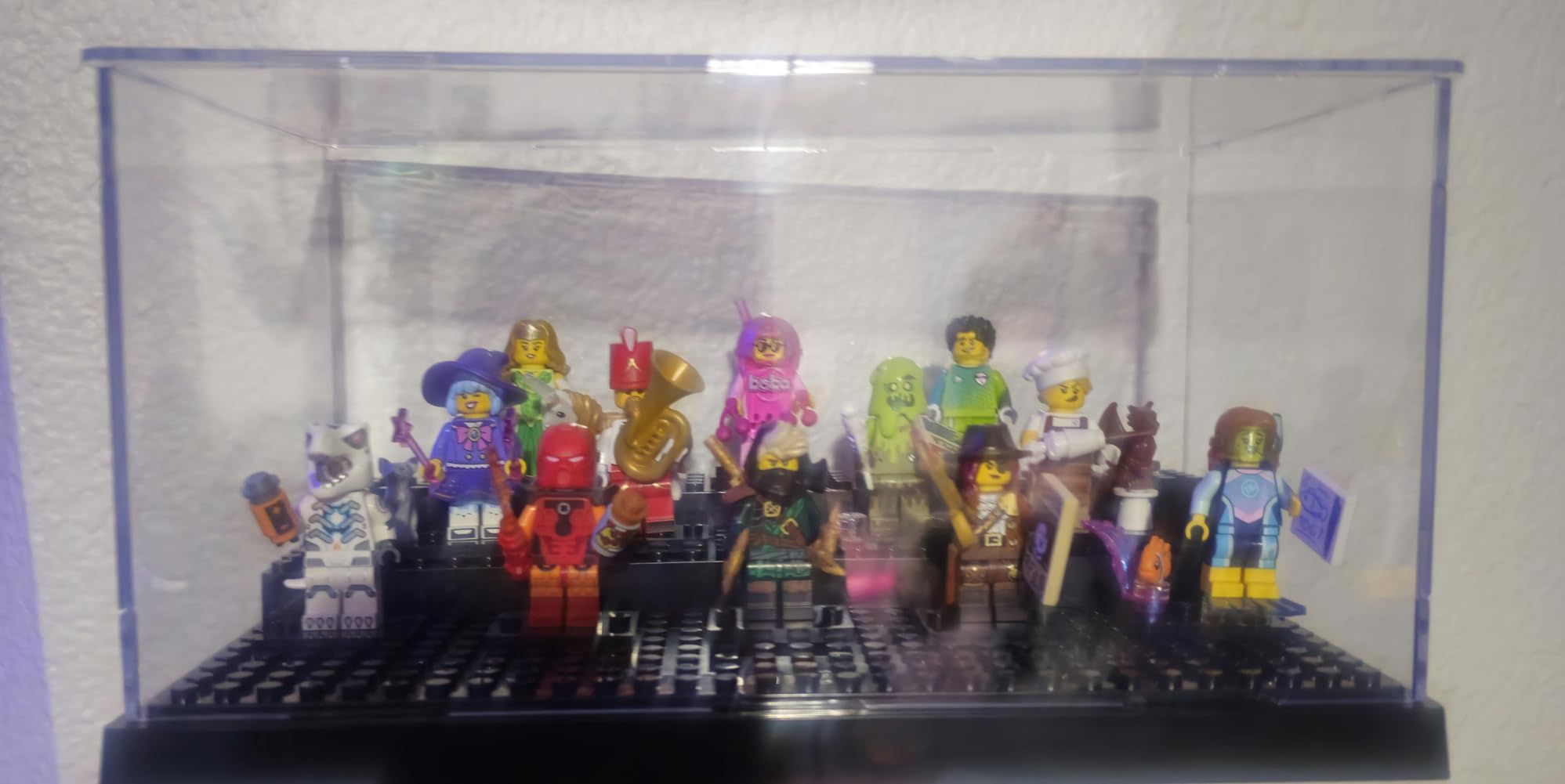 2 Pack Minifigure Display Case for Action Figures Blocks - Clear Dustproof Acrylic Display Box Storage with 3 Movable Steps, Black customer photo 2