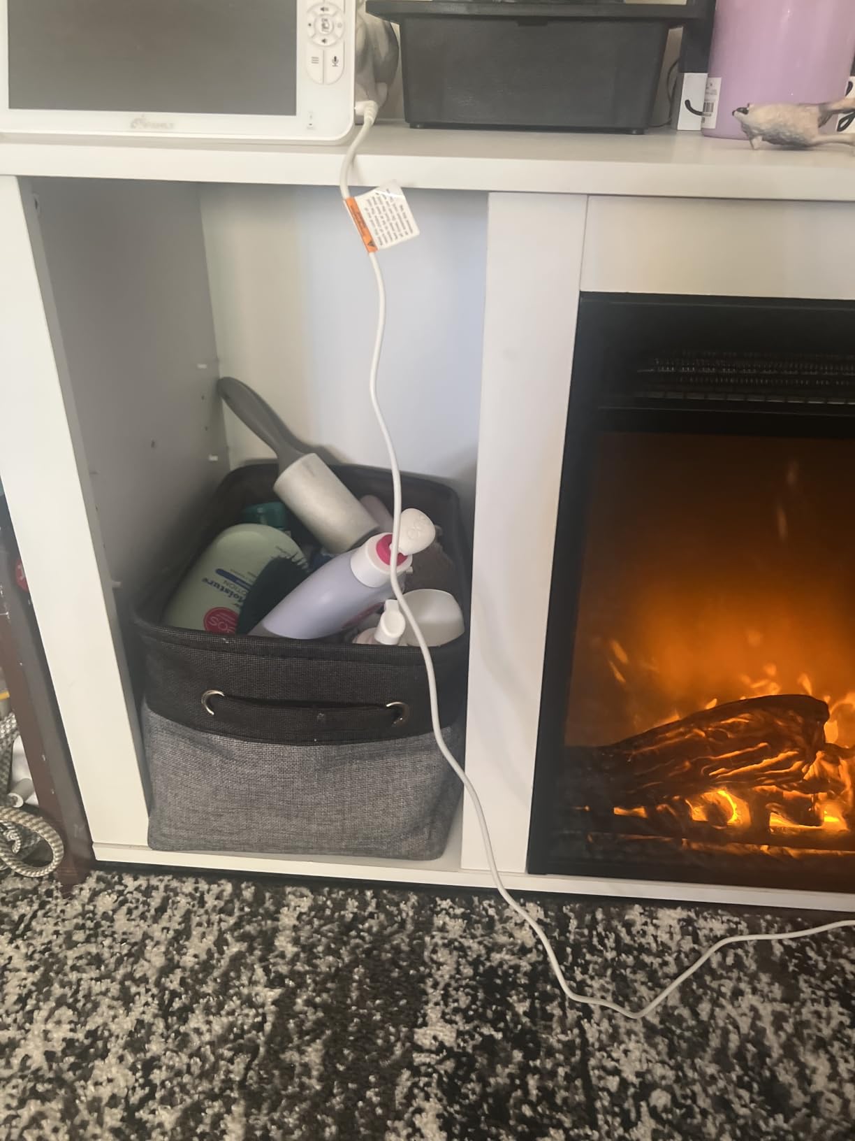 Furinno Jensen Entertainment Center Stand with Fireplace for TV up to 55 Inch, Corded Electric, White customer photo 1