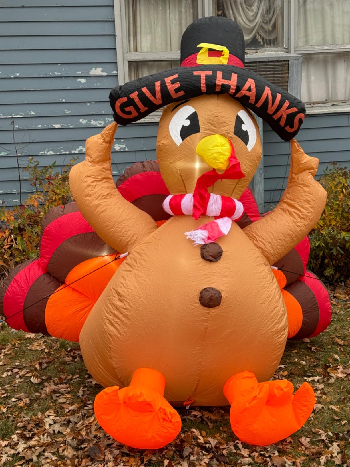 Thanksgiving Inflatable Turkey Lawn Decoration 6ft Giant Blow Up Turkey Inflatables Outdoor Yard Decorations with Pilgrim Hat Led Light for Happy Fall Holiday Indoor Outside Autumn Home Decor customer photo 2