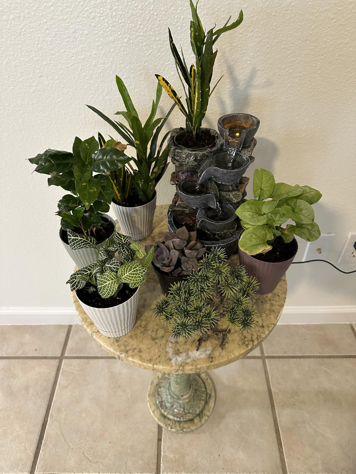 Haobos Indoor Fountain 4-Bowl Rockery Soothing Sound Tabletop Fountains Home/Office Decor Gift for Mom, Mother Day Present with A Small Plastic Pot to Grow Plant/Herbs By Yourself (Automatic Watering) customer photo 1