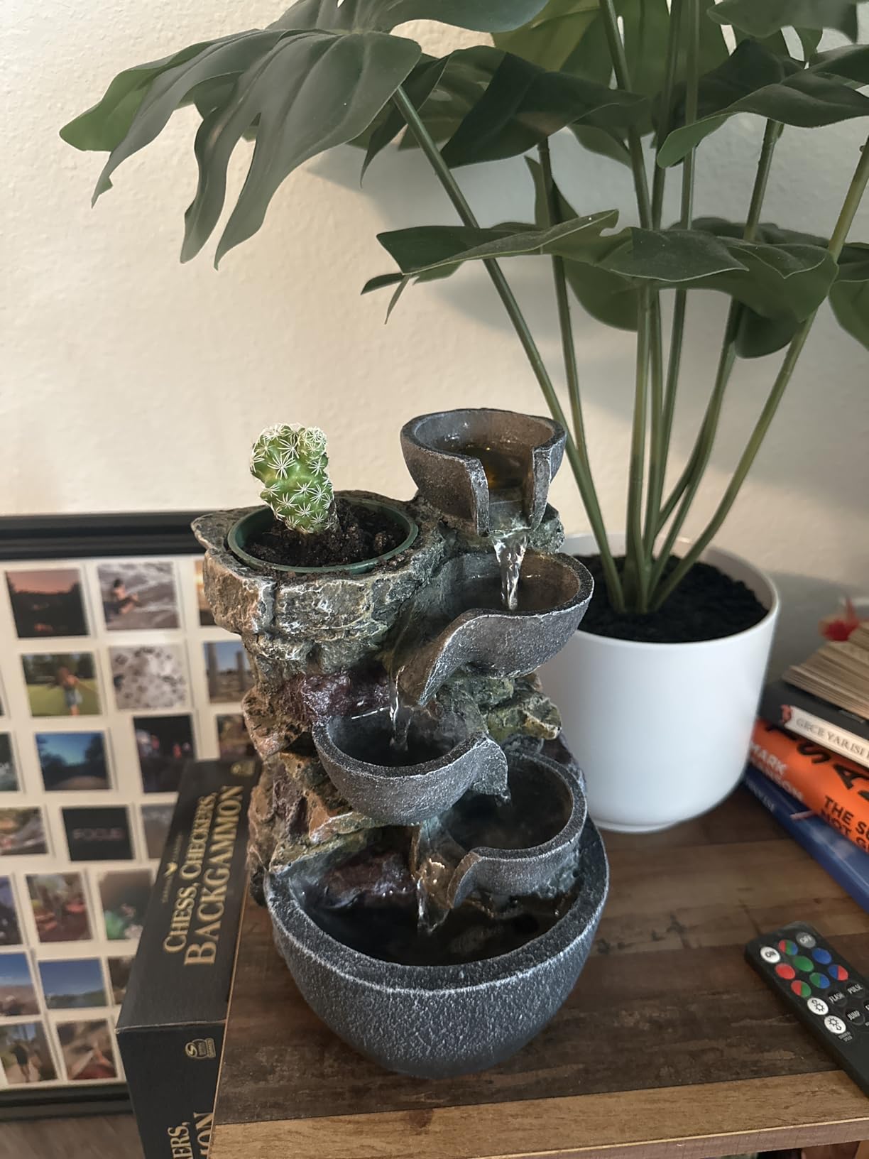 Haobos Indoor Fountain 4-Bowl Rockery Soothing Sound Tabletop Fountains Home/Office Decor Gift for Mom, Mother Day Present with A Small Plastic Pot to Grow Plant/Herbs By Yourself (Automatic Watering) customer photo 2