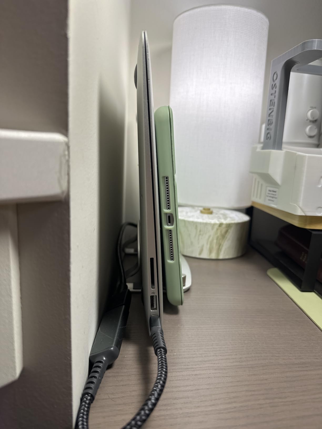 LOTEYIKE Aluminum Vertical Laptop Stand, MacBook Pro Laptop Vertical Stand Dock Holder with Adjustable Slot Fits All Laptops Notebook Tablets MacBook Air - Save Space & Improve Airflow, Grey customer photo 1