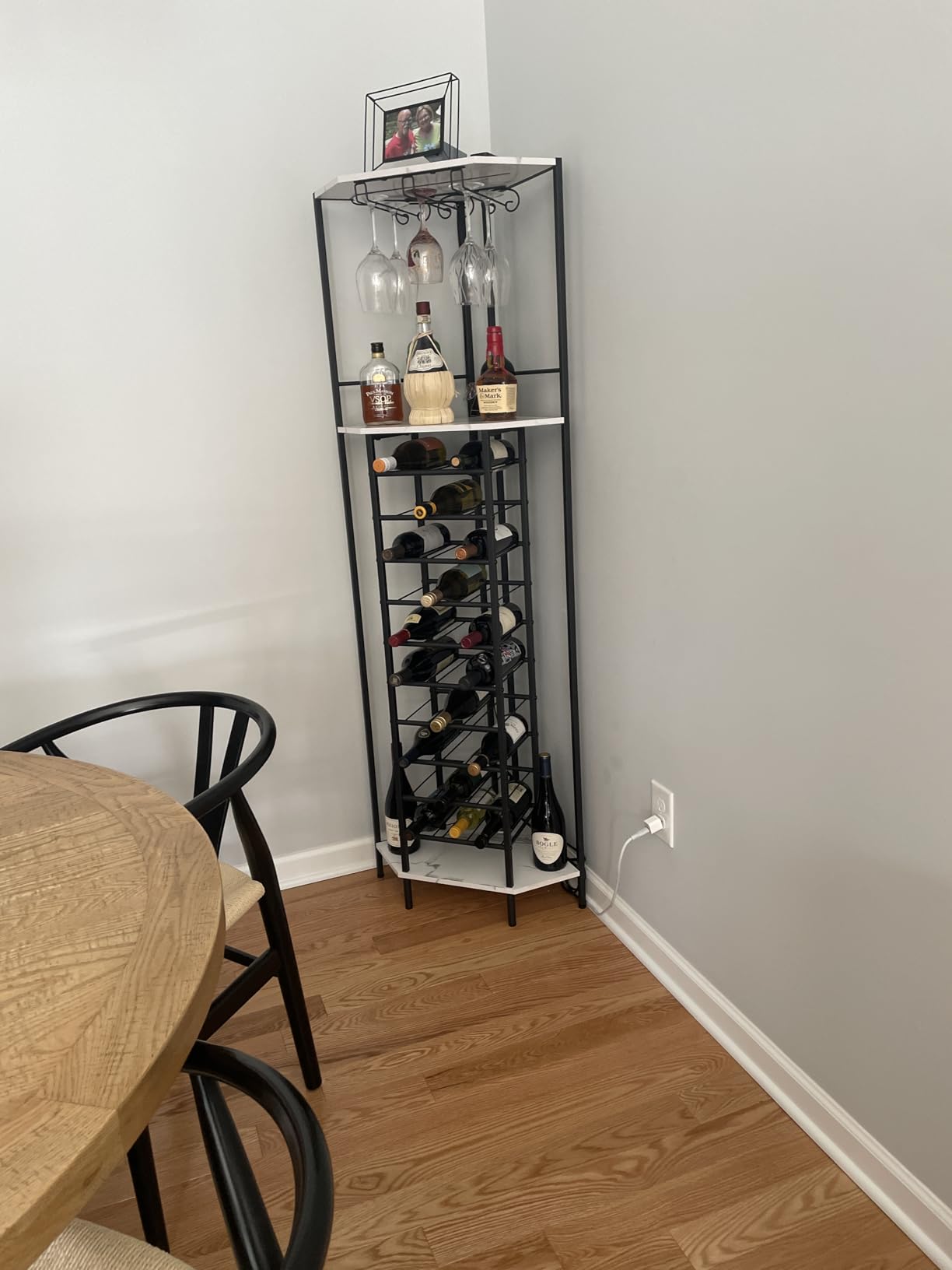 Homeiju Wine Rack Freestanding Floor, Bar Cabinet for Liquor and Glasses, 4-Tier bar Cabinet with Tabletop, Glass Holder, Storage Drawer and Wine Storage for Living Room (Patent No.D29872845) customer photo 1