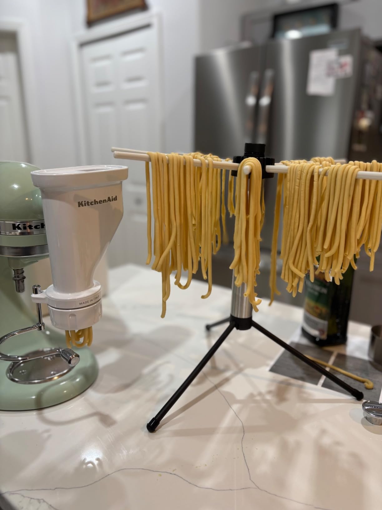 KITCHENDAO Collapsible Pasta Drying Rack, Compact for Easy Storage, Quick Set up, Foldable Pasta Dryer Rack Spaghetti Noodle Hanger, Detachable for Easy Cleaning, Rotary Arms, Hold up to 5 lbs customer photo 1