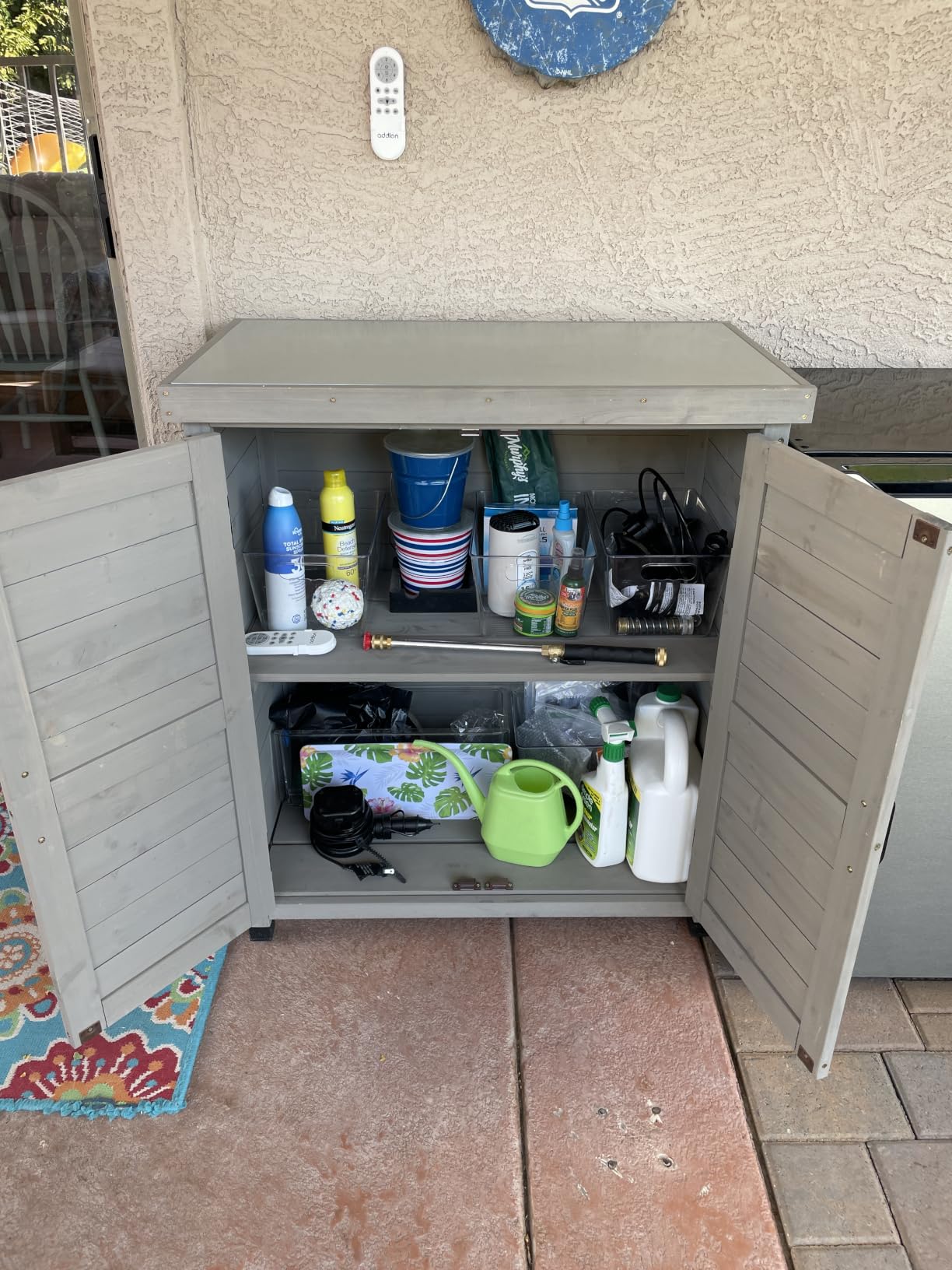 Outdoor Storage Cabinet & Potting Bench Table with Metal Top, Wooden Patio Furniture, Garden Workstation (Classic Grey, 36x31x17in) customer photo 1