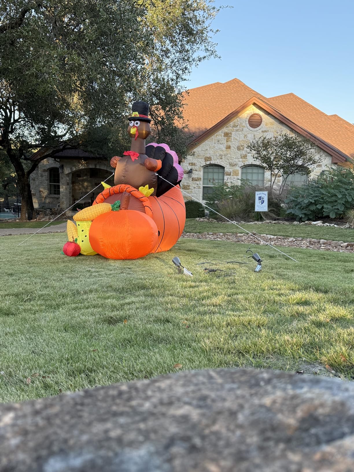 Inflatable Turkey Yard Decorations Thanksgiving Inflatables, 7FT Long Giant Blow up Turkey on Cornucopia with Built-in LED Rotating Lights, for Fall Lawn Party Holiday Decorations Outdoor customer photo 1