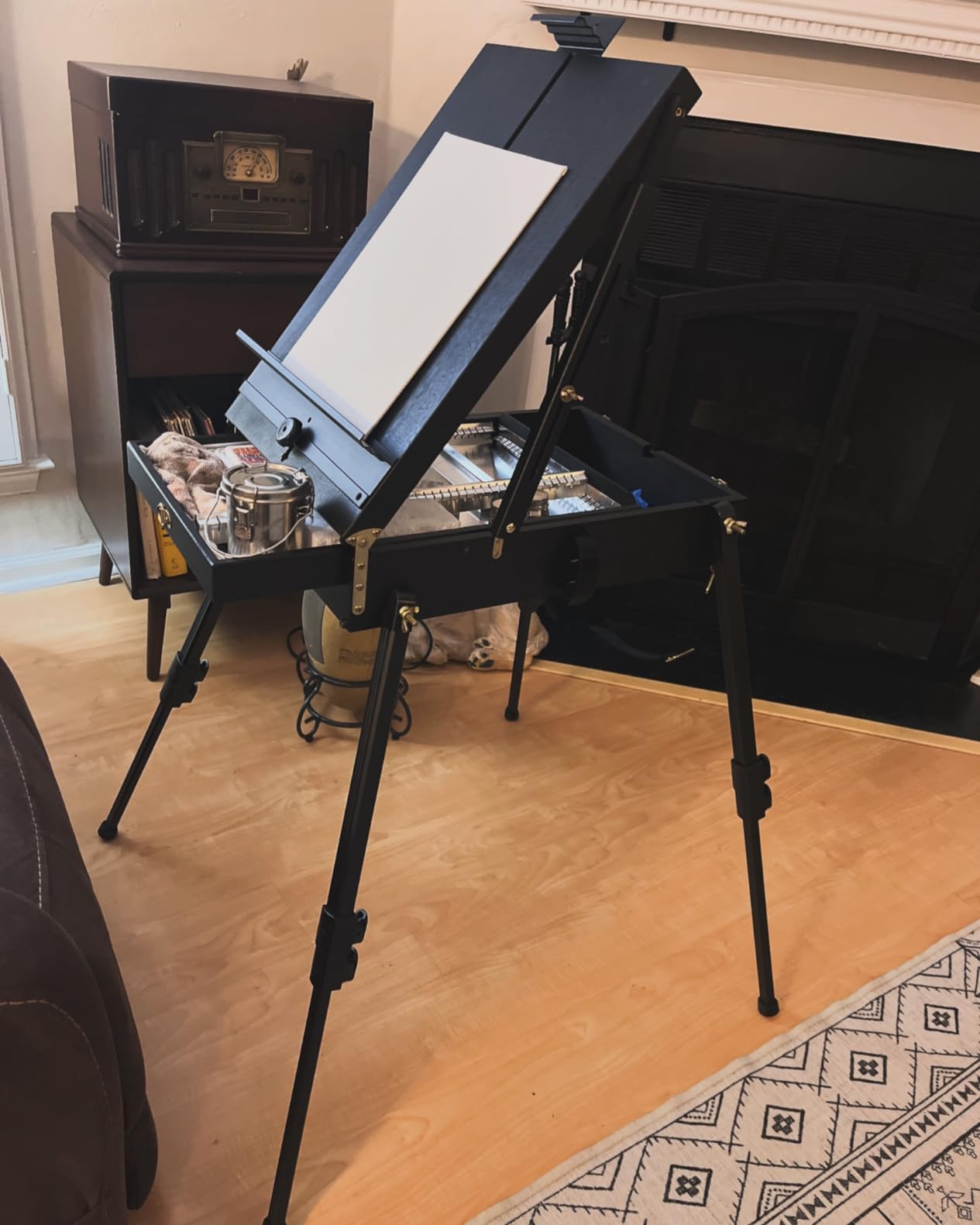 4 Legs Portable Beechwood French Easel, Black | Plein Air Easel with Bigger Storage Drawer, Full Size Sketchbox Travel Easel for Painting, Drawing, Artwork customer photo 1
