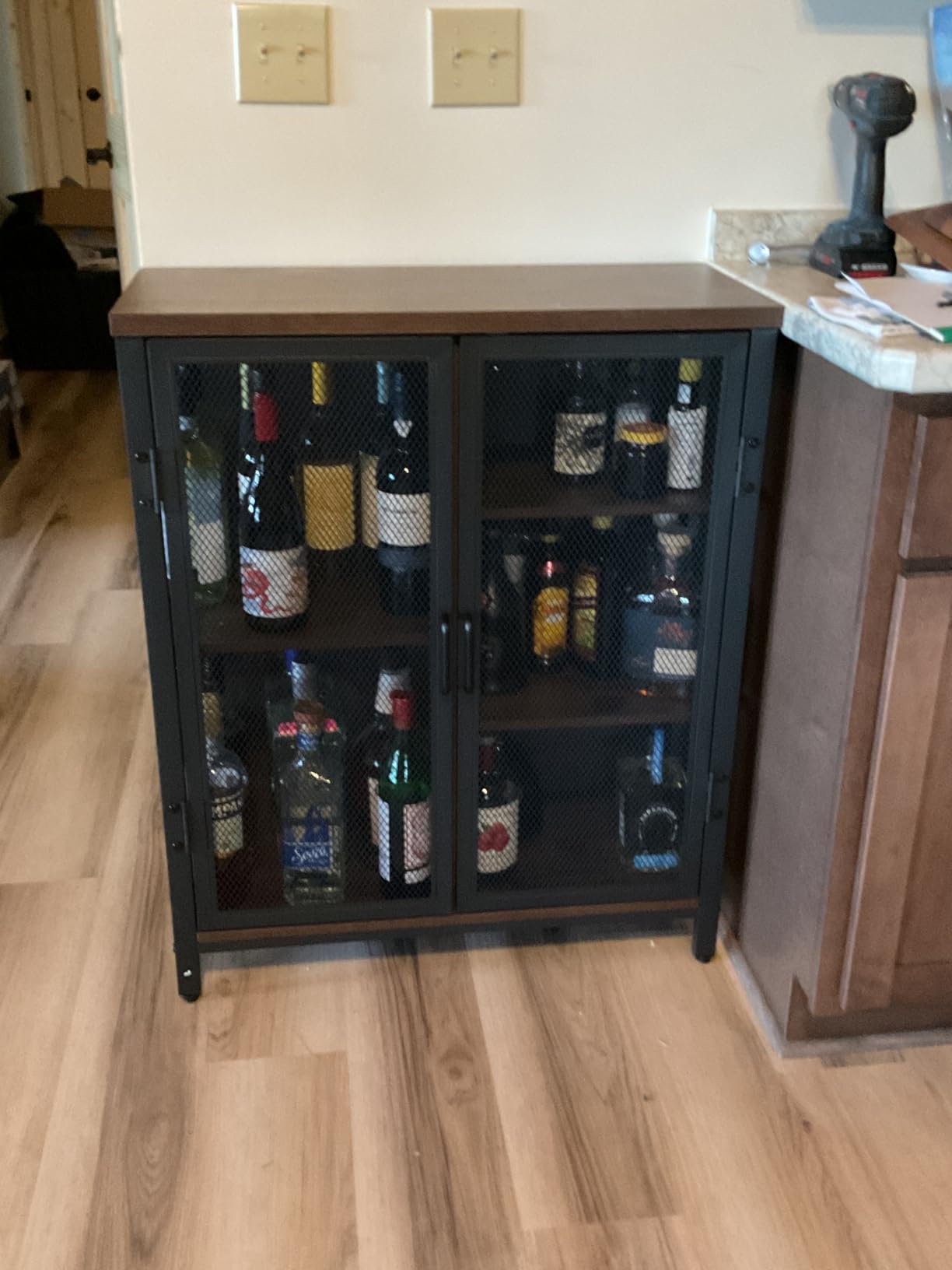 Coffee Bar Cabinet for Liquor, Small Storage Cabinet for Home Kitchen, Farmhouse Sideboard Buffet Cabinets, Industrial Alcohol Cabinets for Dining Entryway Living Room (Rustic Oak) customer photo 1