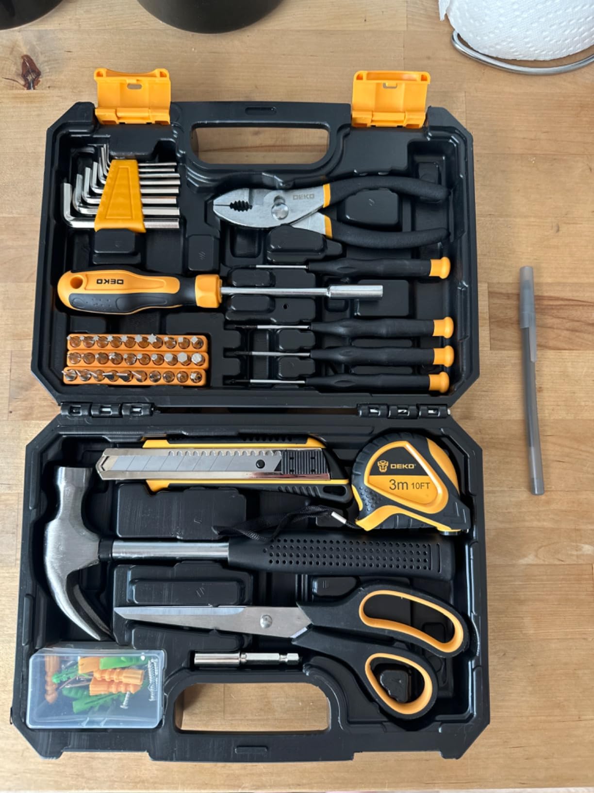 DEKOPRO General Household Hand Tool Kit with Plastic Toolbox Storage Case, All Purpose Home Tool Kit Includes Essential Tools for Office College Repairs, 50 Piece customer photo 2