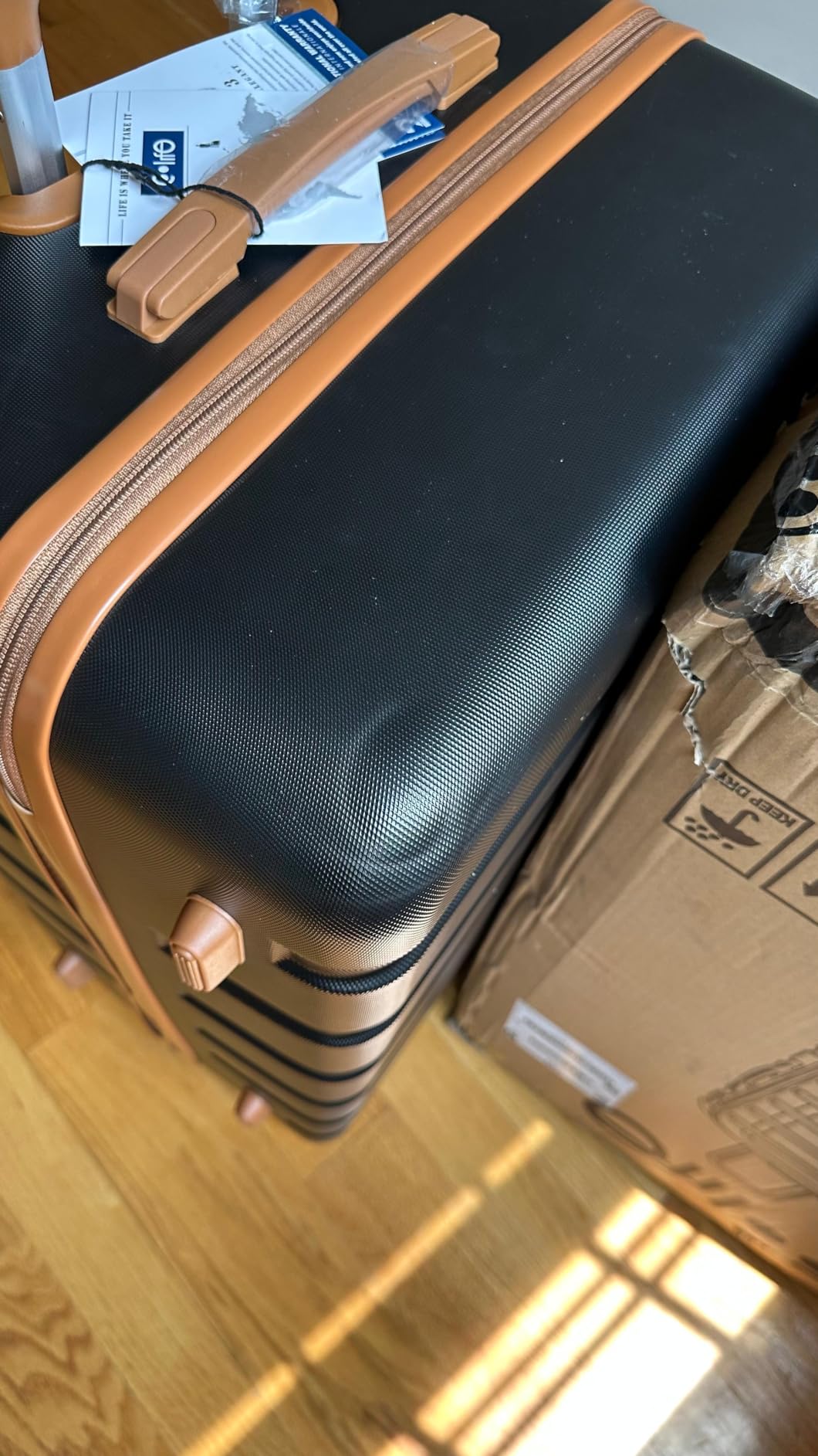 Coolife Luggage Set, Lightweight Durable Hardshell, 3 piece, Apricot Black | suitcase set with 360° Spinner Wheels, TSA-approved Lock, Checked Family Travel, 20/24/28 Inch customer photo 1