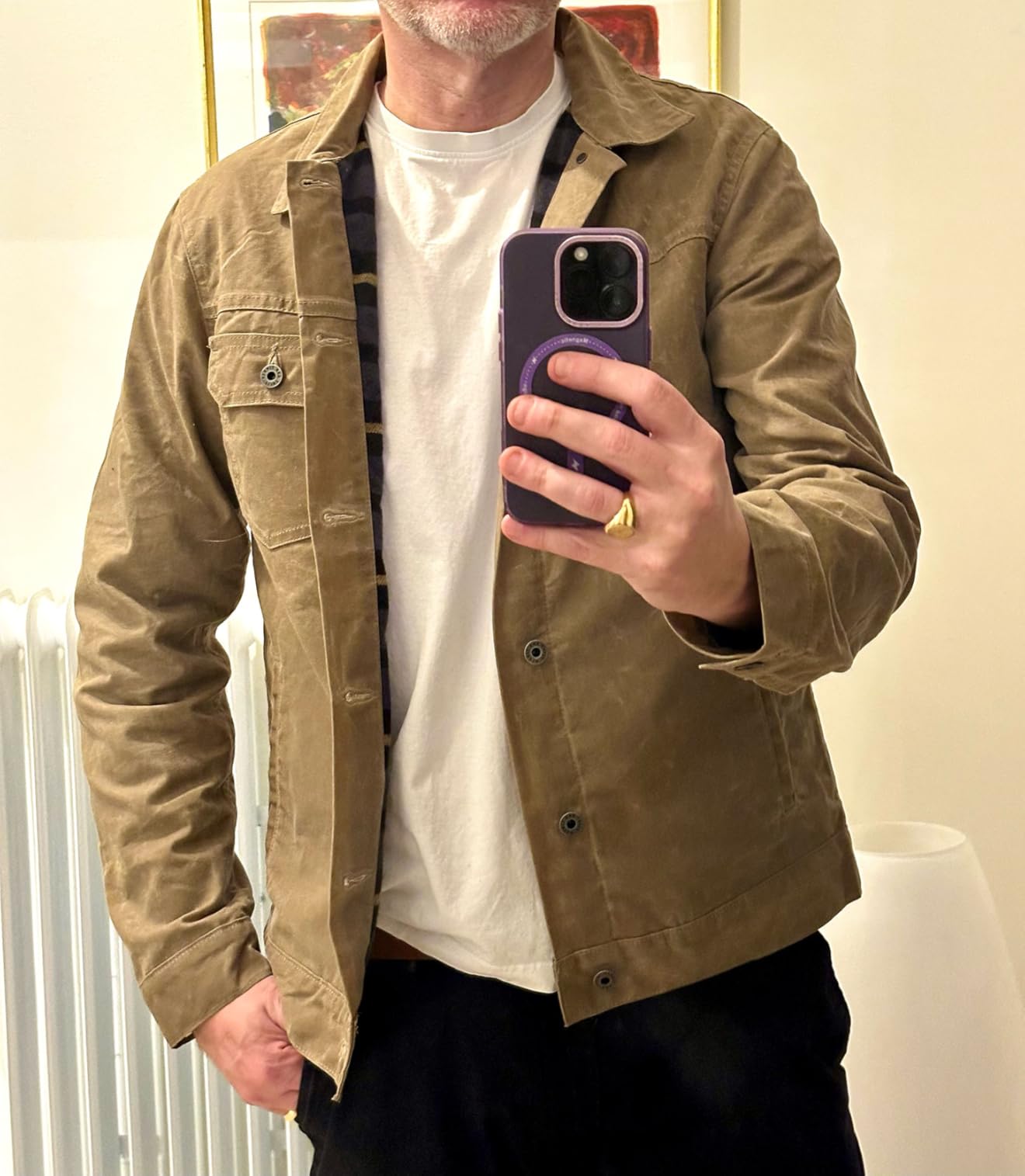 Flint and Tinder Men's Flannel-Lined Waxed Trucker Jacket customer photo 2