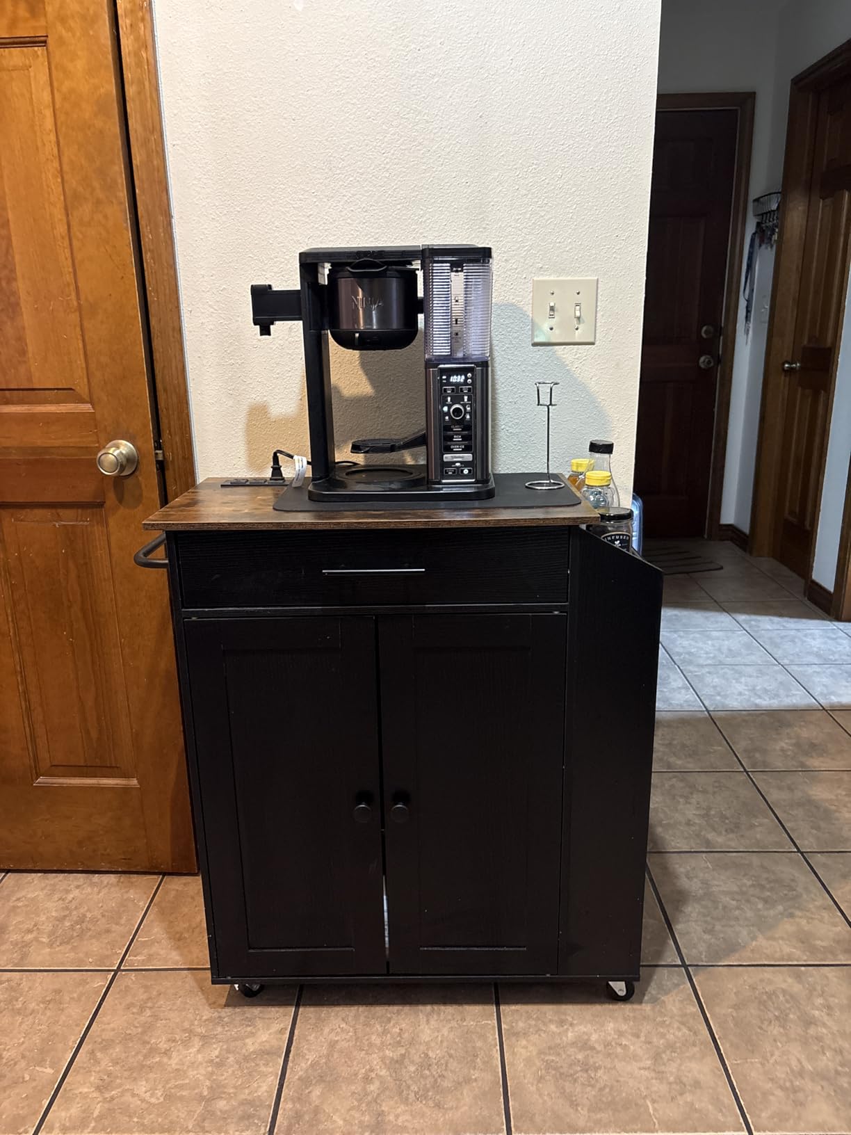 HOOBRO Kitchen Island with Power Outlet, Storage Island with Spice Rack and Drawer, Rolling Kitchen Cart on Wheels, Rustic Brown and Black customer photo 2