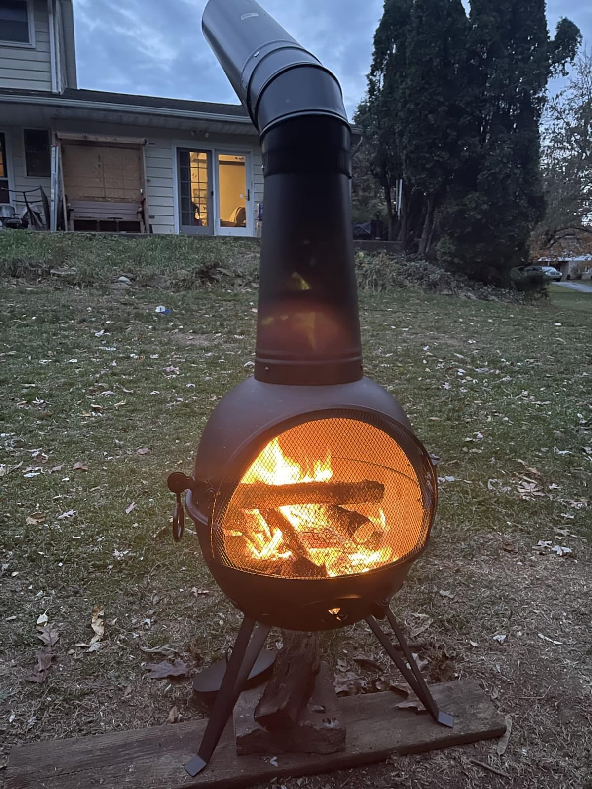 SINGLYFIRE Prairie Fire Outdoor Chiminea Fireplace Deck or Patio Backyard Wooden Fire Pit with Chiminea Cover Rust-Free Iron Black customer photo 2