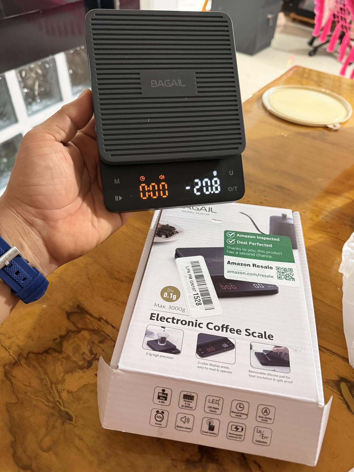 BAGAIL Coffee Scale with Timer, 0.1g/3kg Precision | For Drip Espresso & Pour Over, Rechargeable, Clear LED Display, Auto Tare, Waterproof Silicone Cover, Charging Cable Included customer photo 1