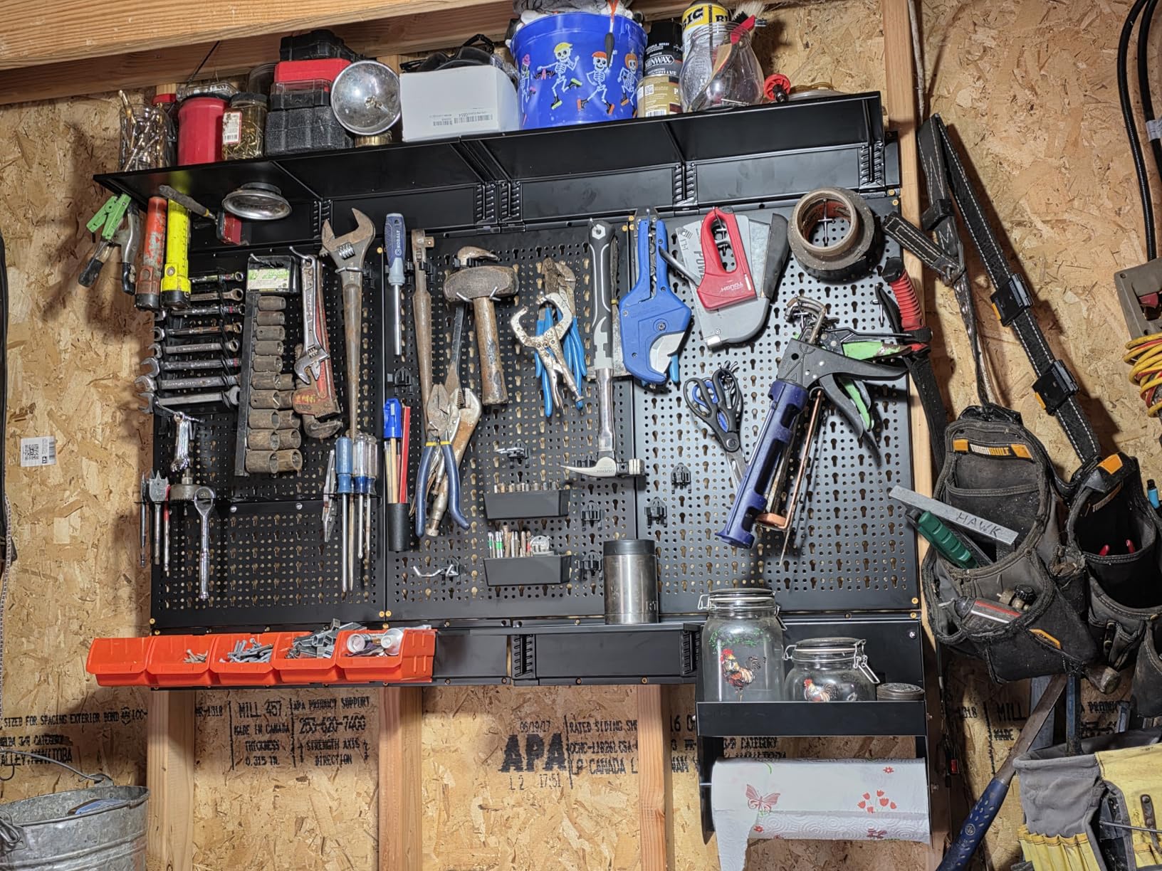 TORACK Metal Pegboard Wall Organizer 4ft Wide, Tool Storage Pegboard System for Garage with Accessories, Wall Mount Storage Bins, Shelves, Peg board Tool Organizer Kit for Workbench(Black) customer photo 1