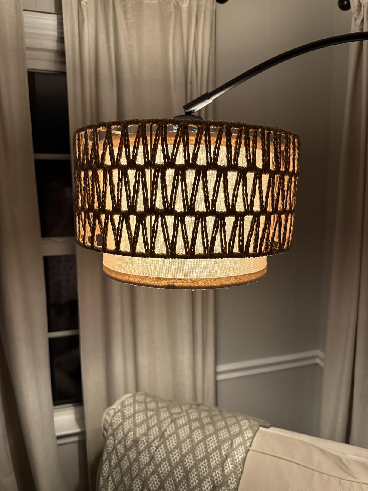 Gold Floor Lamp, Arc Floor Lamp for Living Room with Adjustable Drum Lampshade, Modern Tall Standing Lamp with On/Off Foot Switch, Over Couch Arched Reading Light for Reading, Bedroom, Office customer photo 2