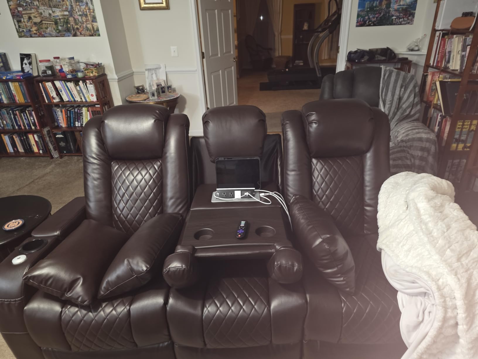 Airadlis Home Theater Seating Seats Dual Power Movie Theater Chairs Theater Recliner Sofa with 7 Colors Ambient Lighting, Lumbar Pillow, Side Pocket, Tray Table,Type-C USB Charge customer photo 1