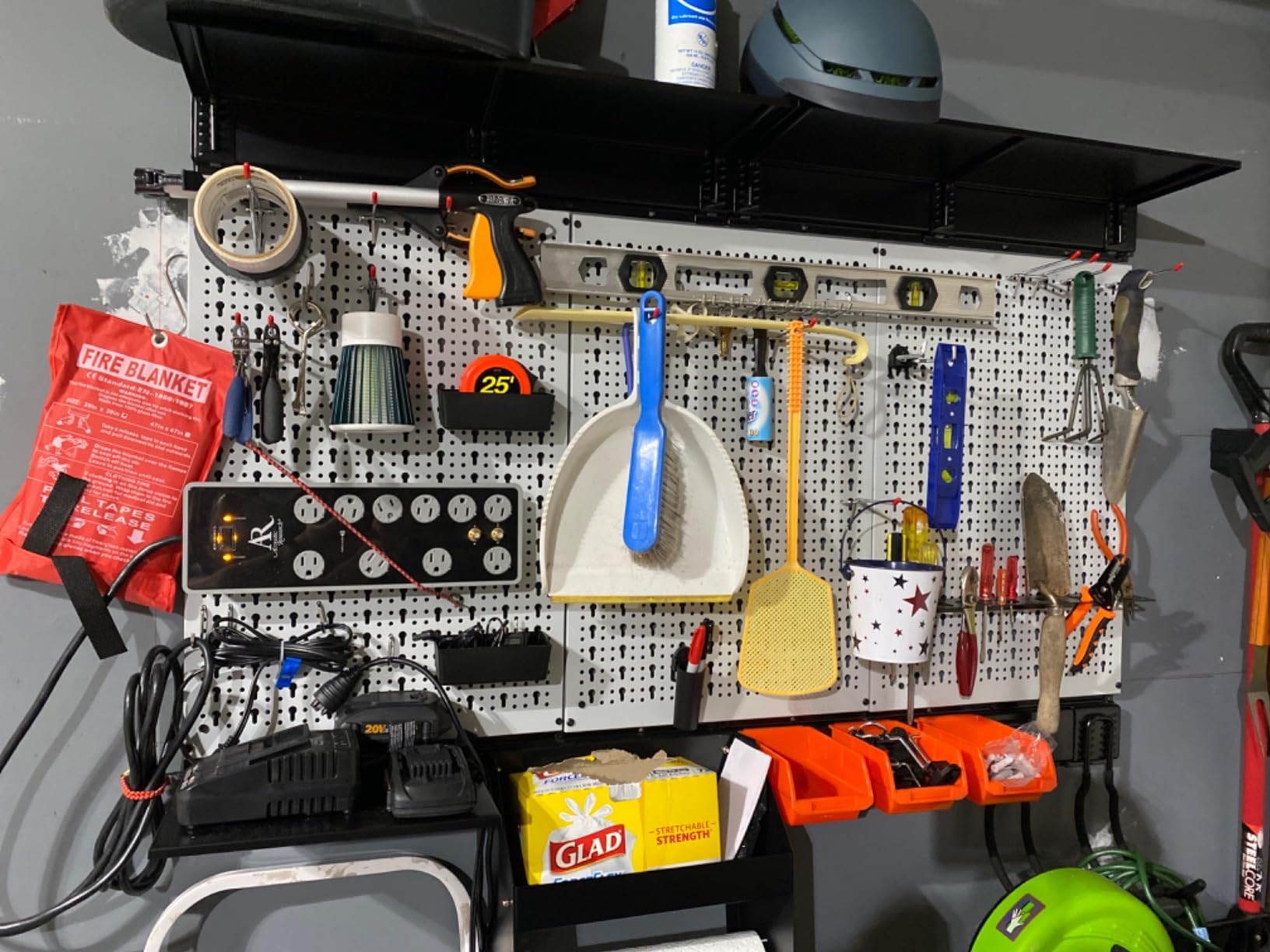 Peboard Storage Organizer, 48x36 inch Pegboard Wall Organizer | Metal Garage Peg Board with Toolboard, Utility Hooks, Overhead Shelf, 105pcs customer photo 1