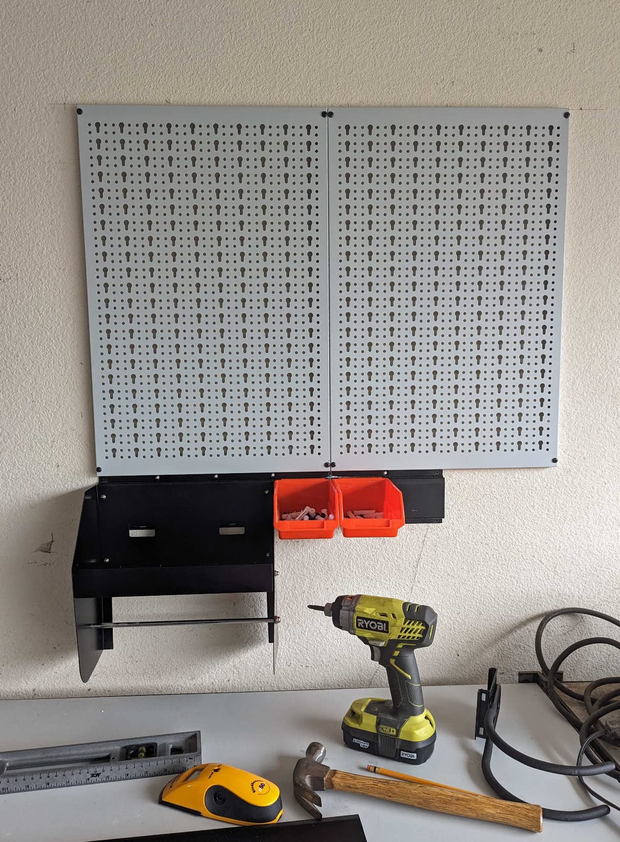 Peboard Storage Organizer, 48x36 inch Pegboard Wall Organizer | Metal Garage Peg Board with Toolboard, Utility Hooks, Overhead Shelf, 105pcs customer photo 2