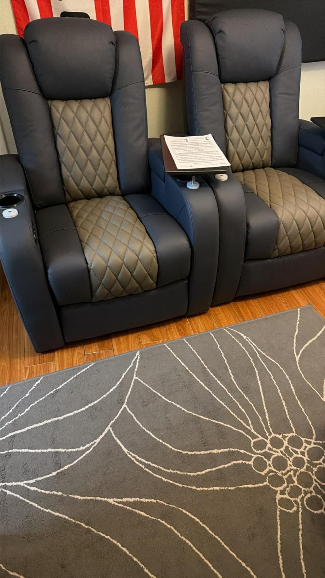 Home Theater Seating, Top Grain Leather Movie Theater Chair | Black Row of 3, Zero Gravity, Power Headrest, Tray Table, Electric Reclining Seat for Media Room customer photo 2