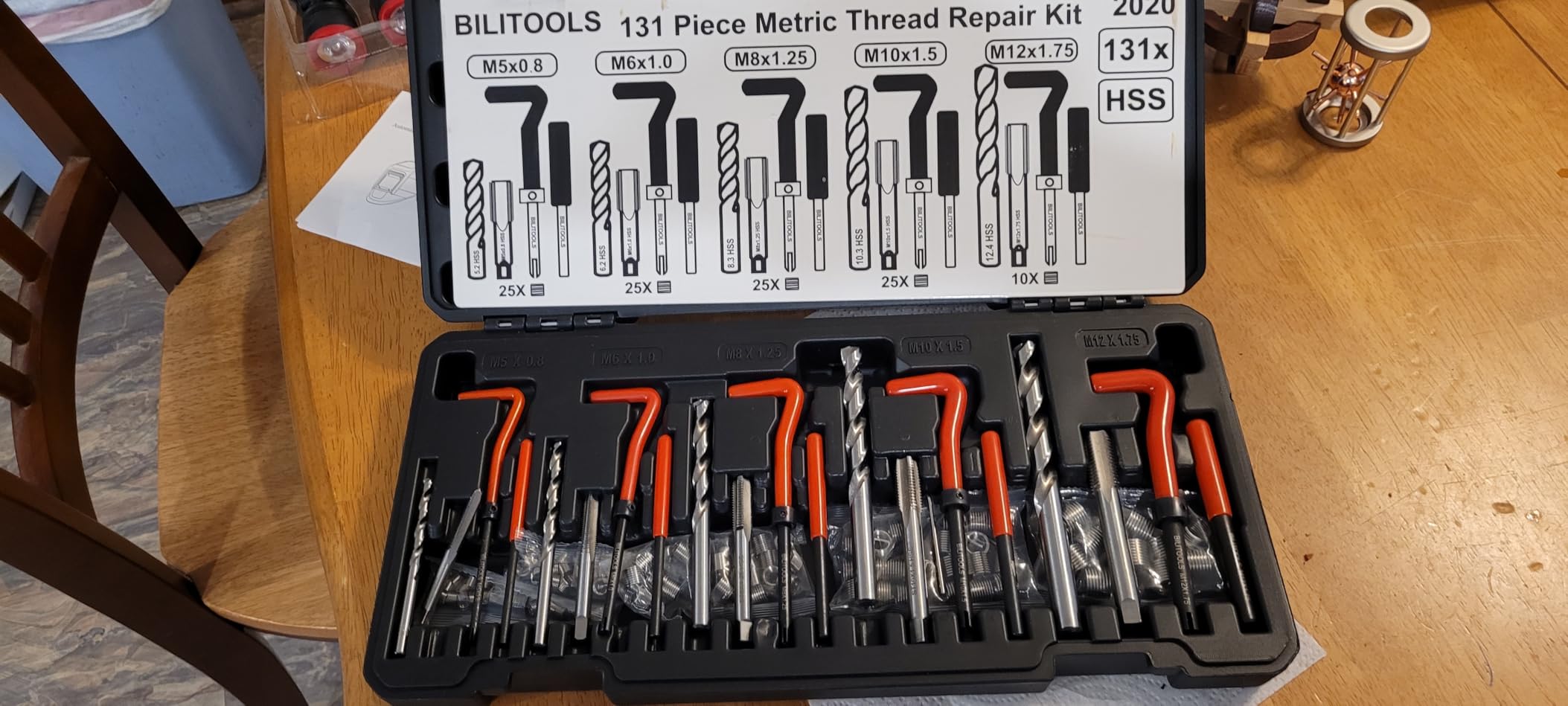 BILITOOLS Helicoil Thread Repair Kit Metric | 131-Piece Heli Coil Kit M5 M6 M8 M10 M12, including 4241 HSS Drill & Tap, 304 Stainless thread inserts customer photo 2