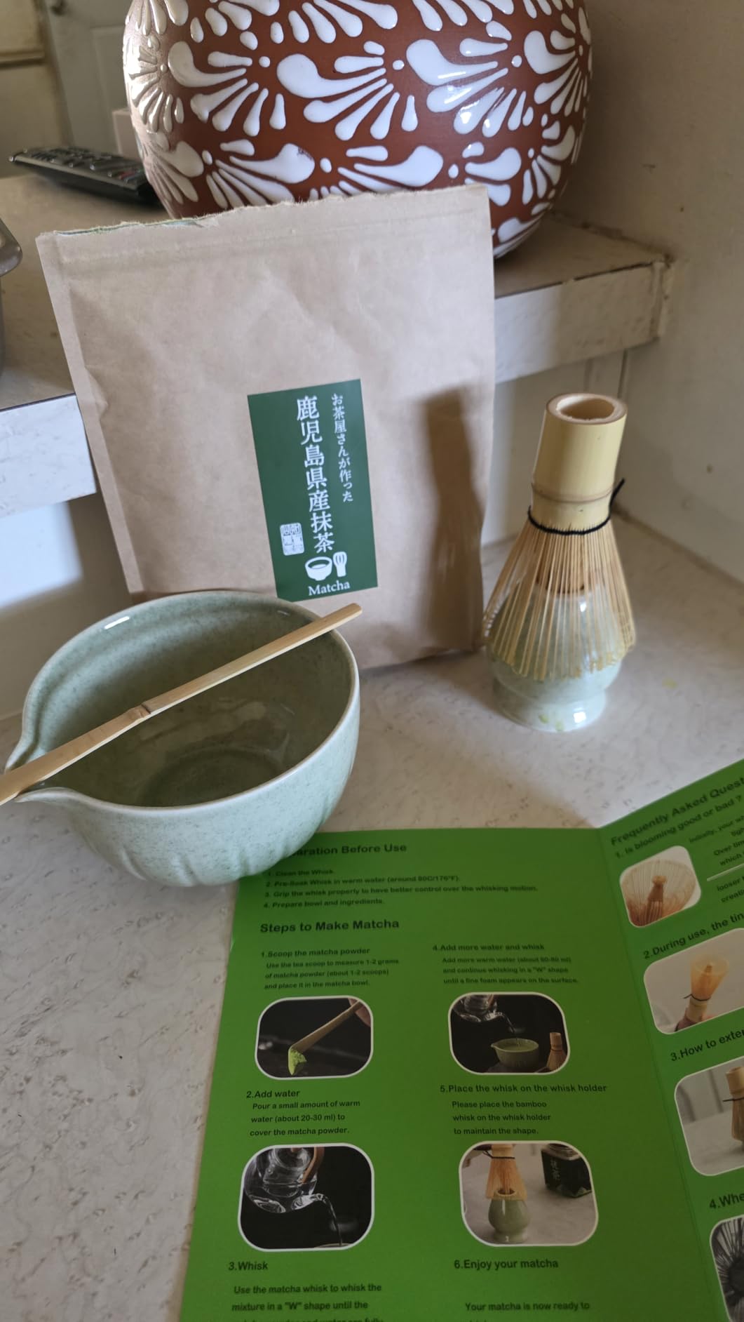 TANG PIN Matcha Set - Match Bowl and Whisk, 15 OZS Matcha Whisk Set | Matcha Scoop | Matcha Whisk Stand (Chasen Holder) - 5pc Perfect Matcha Kit for Matcha Tea Ceremony (Mottled Green) customer photo 2