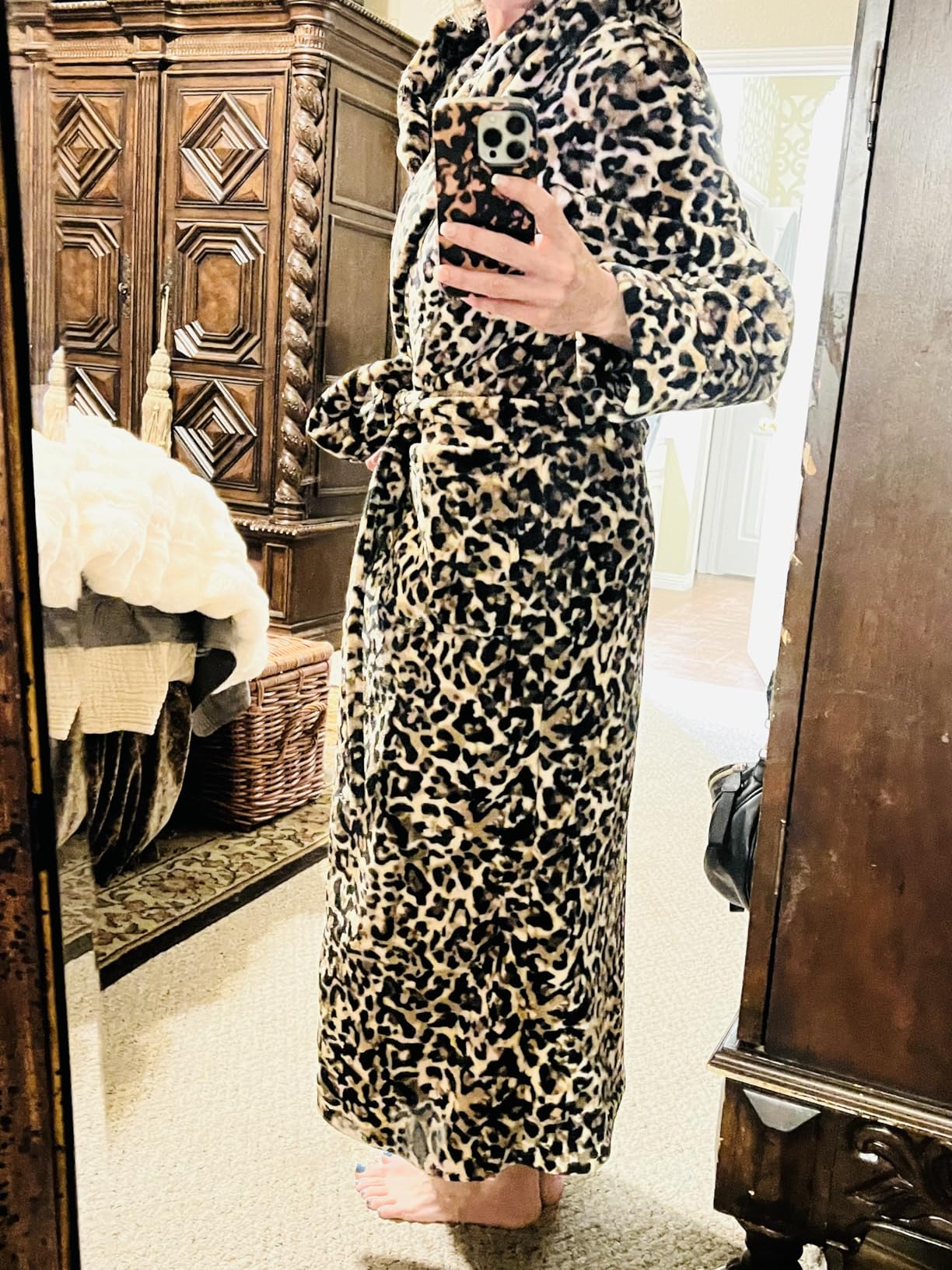 Women's Long Sleeve Plush Fleece Hooded Robe, Full Length Bathrobe customer photo 1
