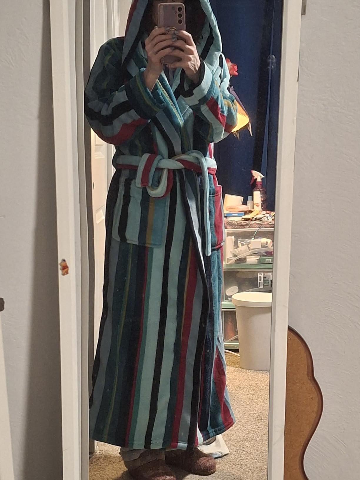 Women's Long Sleeve Plush Fleece Hooded Robe, Full Length Bathrobe customer photo 2