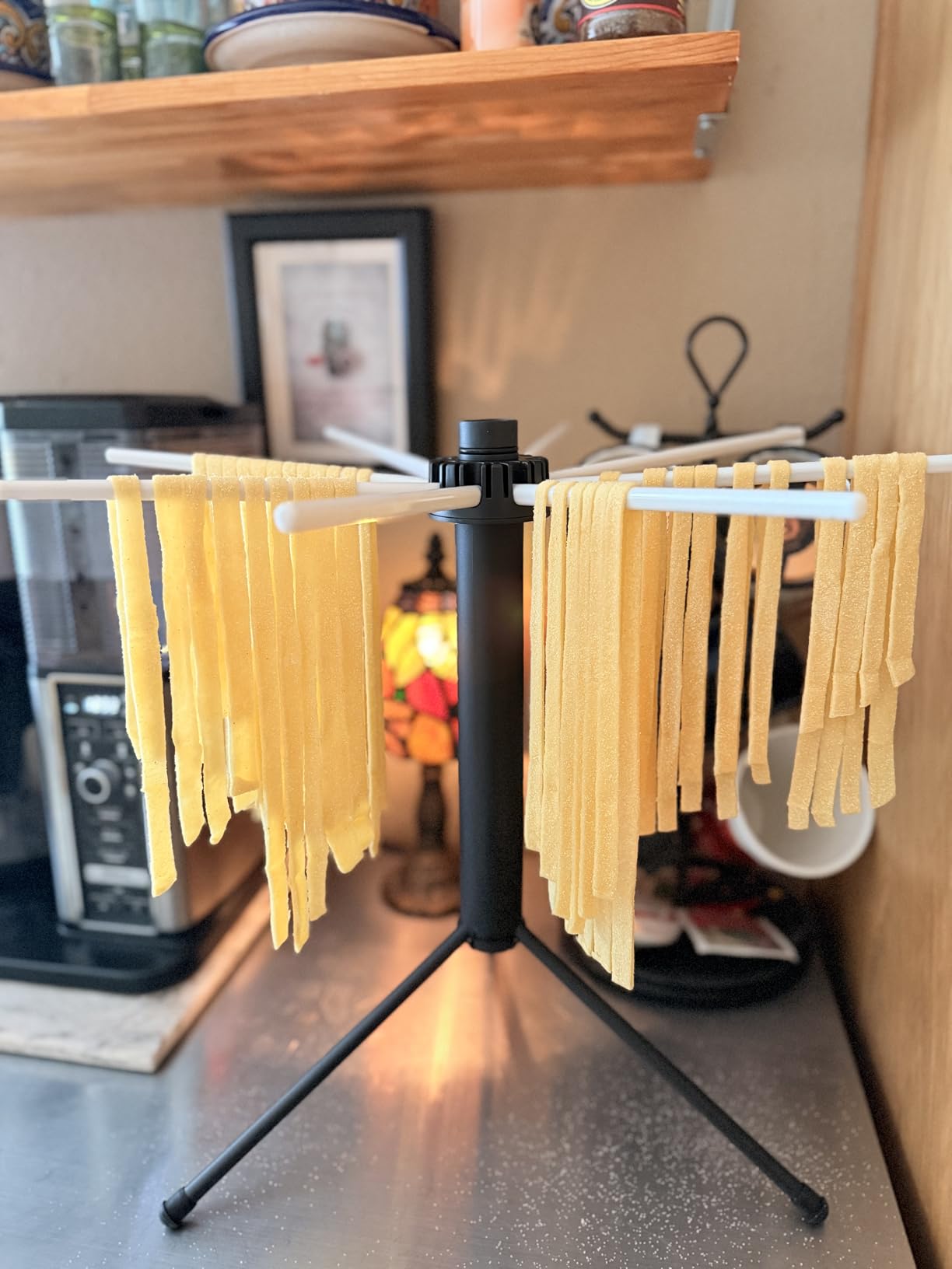 KITCHENDAO Collapsible Pasta Drying Rack, Plastic Foldable Homemade Fresh Spaghetti Noodle Tree Stand Hanger for Kitchen, Detachable for Easy Cleaning, Rotatable Arms, Hold up to 5lbs customer photo 1