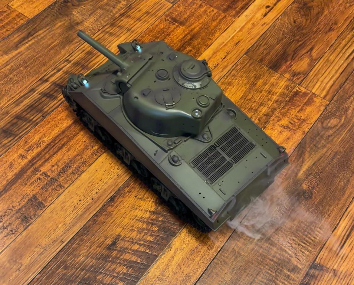 Heng Long US in Stock, RC Tank 2.4G 1/16 Scale 7.0 Plastic Version M4A3 Sherman Smoking Unit Battle Tank Military Transport Vehicles 340° Rotating Turret IR Combat Model 3898 BB Airsoft customer photo 1