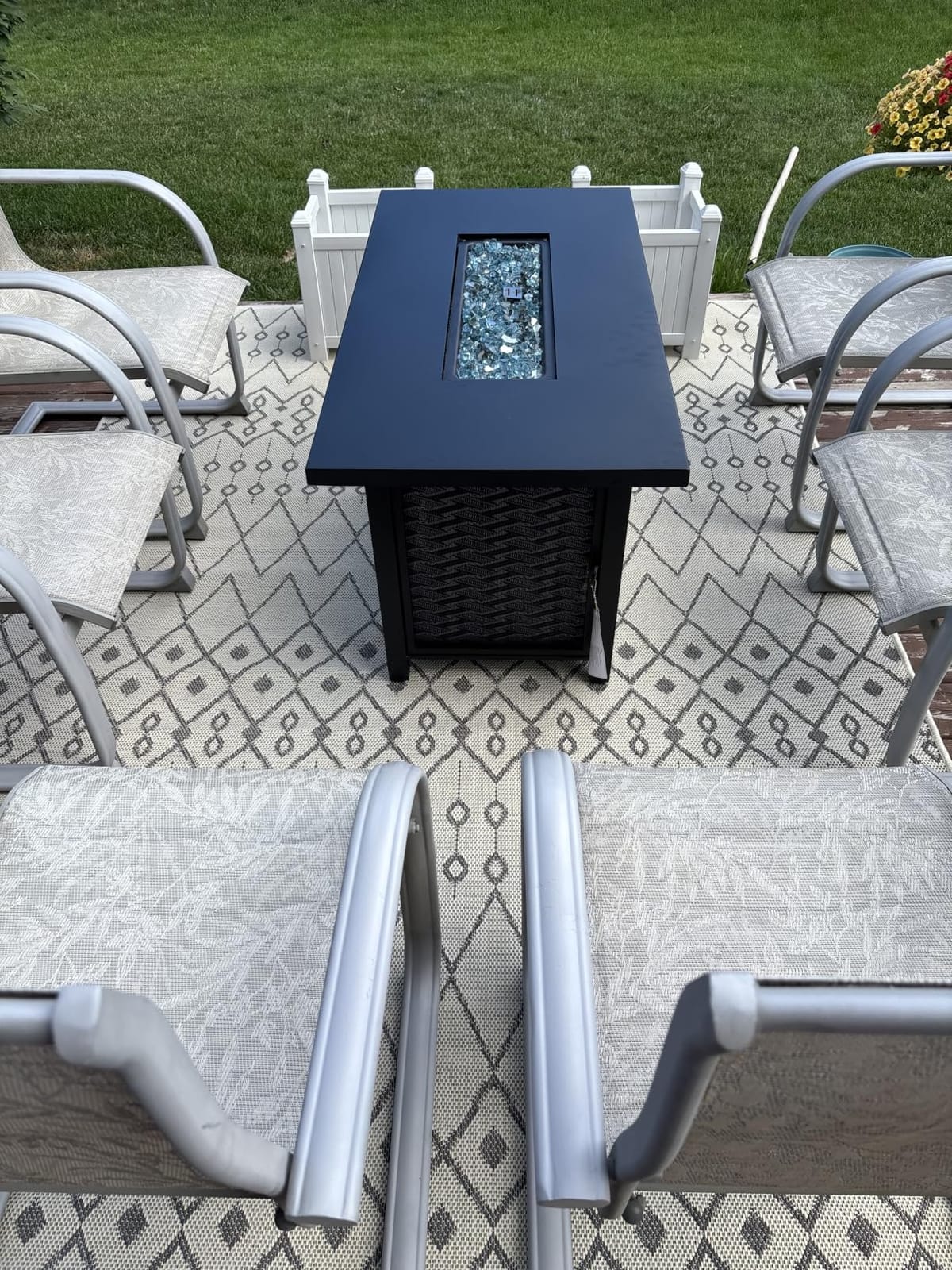 45 Inch Propane Fire Pit Table, 50,000 BTU Outdoor Gas Fire Pit for Patio & Backyard, 2-in-1 Firepit Dining Table with Glass Wind Guard, Blue Glass Rocks & Waterproof Cover customer photo 2