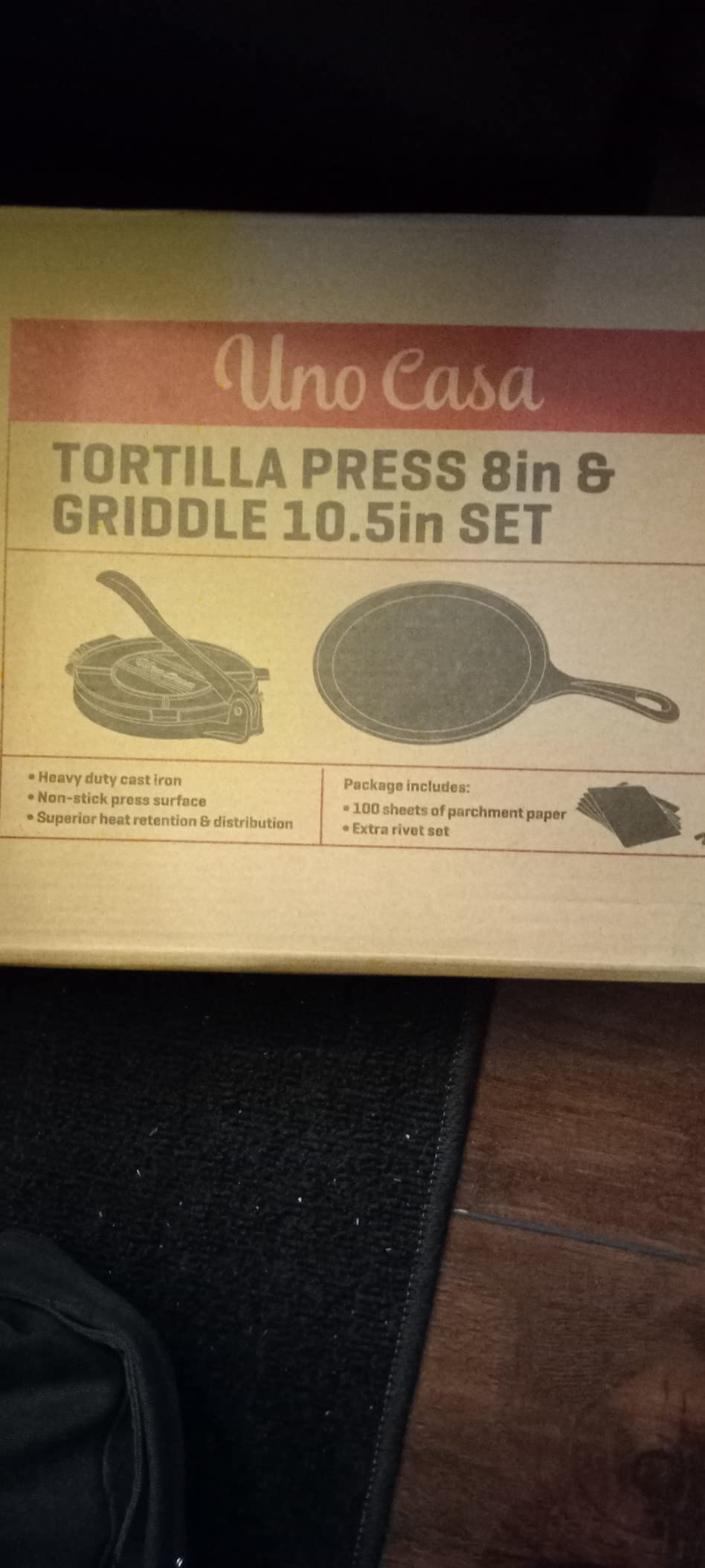 Uno Casa 10 Inch Cast Iron Tortilla Press & Comal Pan Bundle - Non-Stick, Heat-Resistant, Family Size, Gas Stovetop Compatible customer photo 1