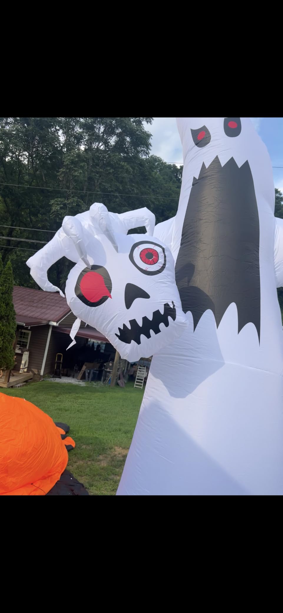 HOPOCO 12 FT Halloween Inflatables Outdoor Halloween Blow Up Yard Decorations Horror White Ghost with 3 Skull Heads Bleeding Eyeball Tombstone Halloween Decorations Clearance for Party Yard Garden customer photo 2