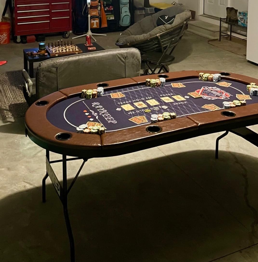 RAYKEEP Poker Table Foldable, 8 Player Folding Poker Tables w/Collapsible Legs, Casino Grade Felt, Padded Rails and Cup Holders, Portable Poker Table for Texas Holden Poker and Blackjack, 71 Inch customer photo 1