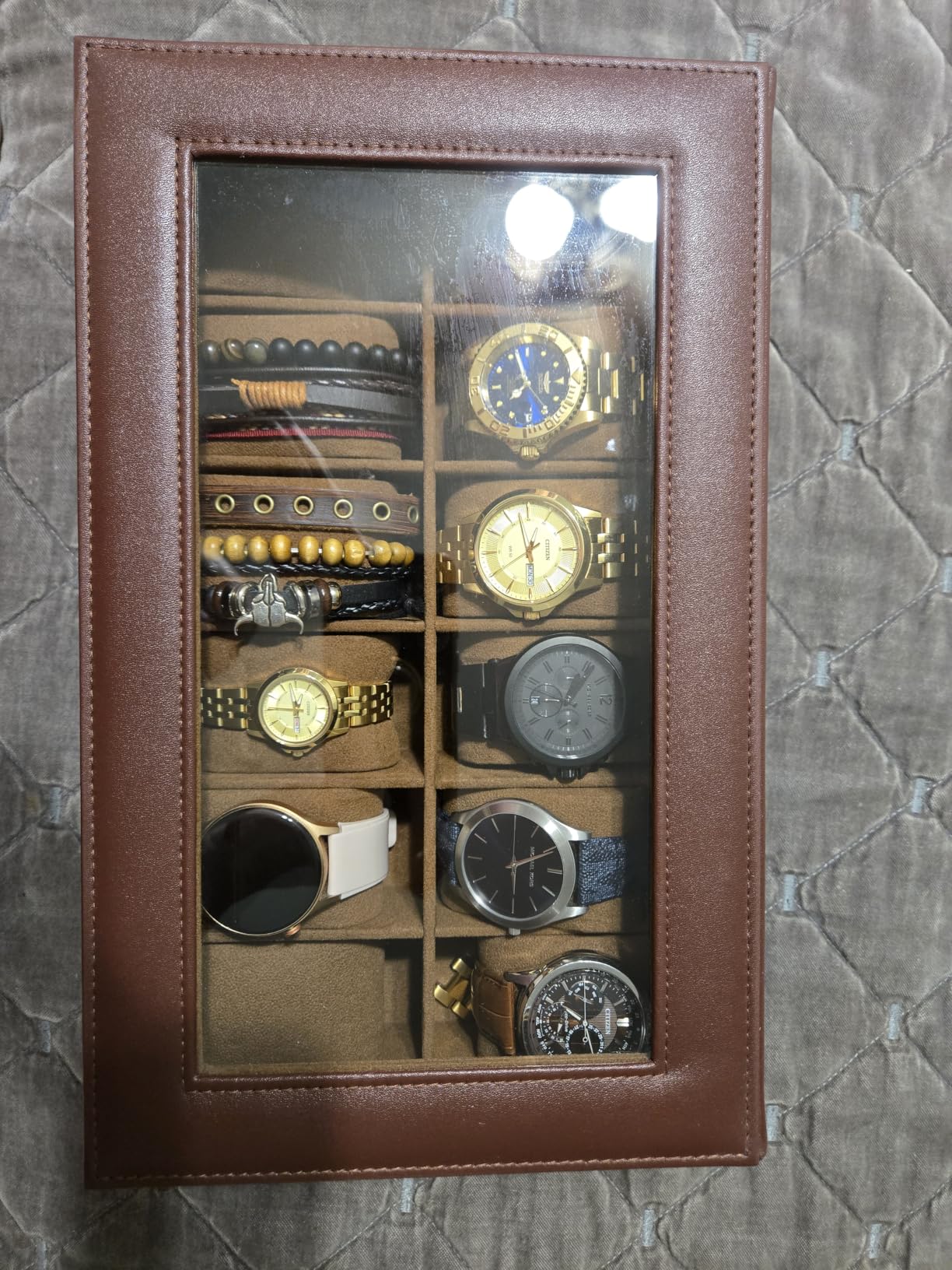 ProCase Watch Box Organizer, 12 Slot Watch Display Case, Brown | Watches Storage Boxes Holder for Men Women, Large Glass Lid, Removable Pillows, Anniversary Christmas Birthday Gifts customer photo 1