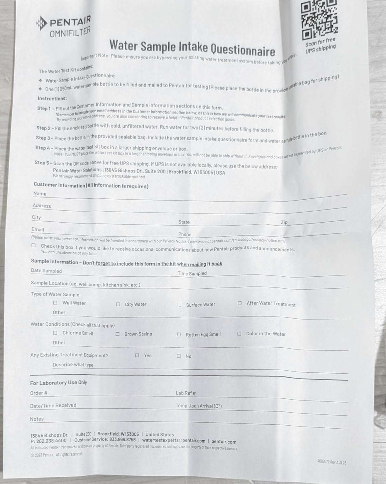 Pentair OMNIFilter Mail-in Home Water Test Kit, Lab Analysis | Tests Lead, Iron, Chlorine, Fluoride, Arsenic, Nitrates and More; One Sample Bottle, Prepaid Shipping, Results in 3-5 Days customer photo 2