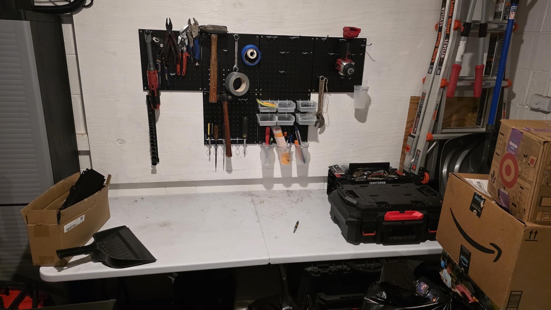 FZK Peg Board Wall Organizer Kit. Heavy Duty, 82PCS Metal Pegboard, Black, 36 * 24 customer photo 1