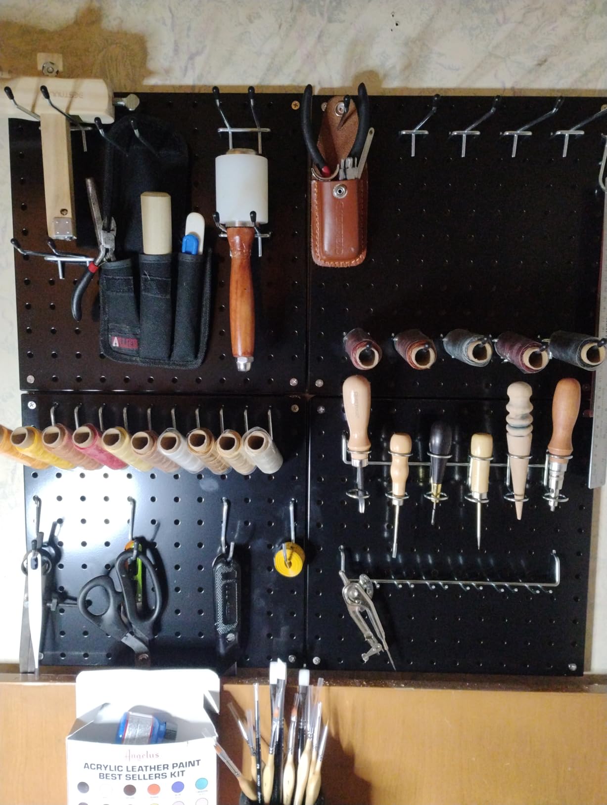 FZK Peg Board Wall Organizer Kit. Heavy Duty, 82PCS Metal Pegboard, Black, 36 * 24 customer photo 2