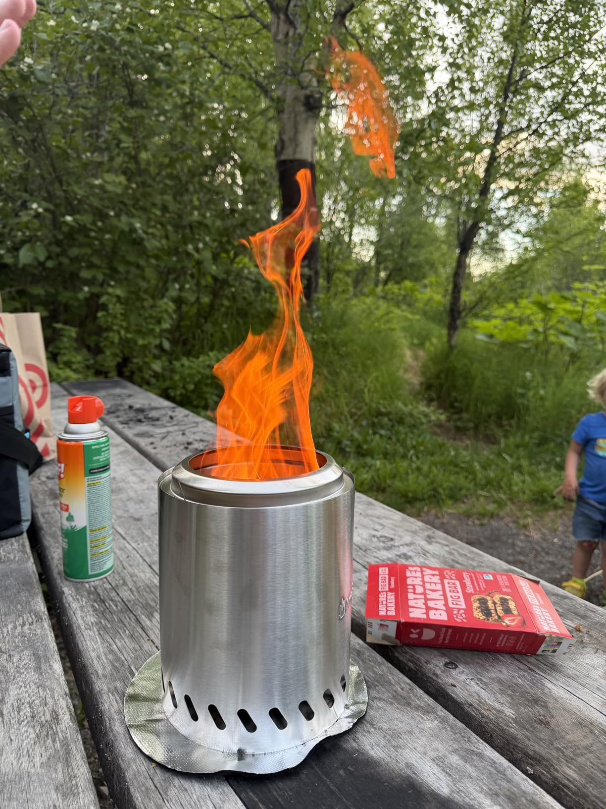 9.7 x 7.1 Inch Tabletop Fire Pit by AmazStove, Low Smoke Camping Stove for Outdoor Safe Burning Firepits, Fueled Pellets or Wood, Travel Bag Included (Silver) customer photo 2