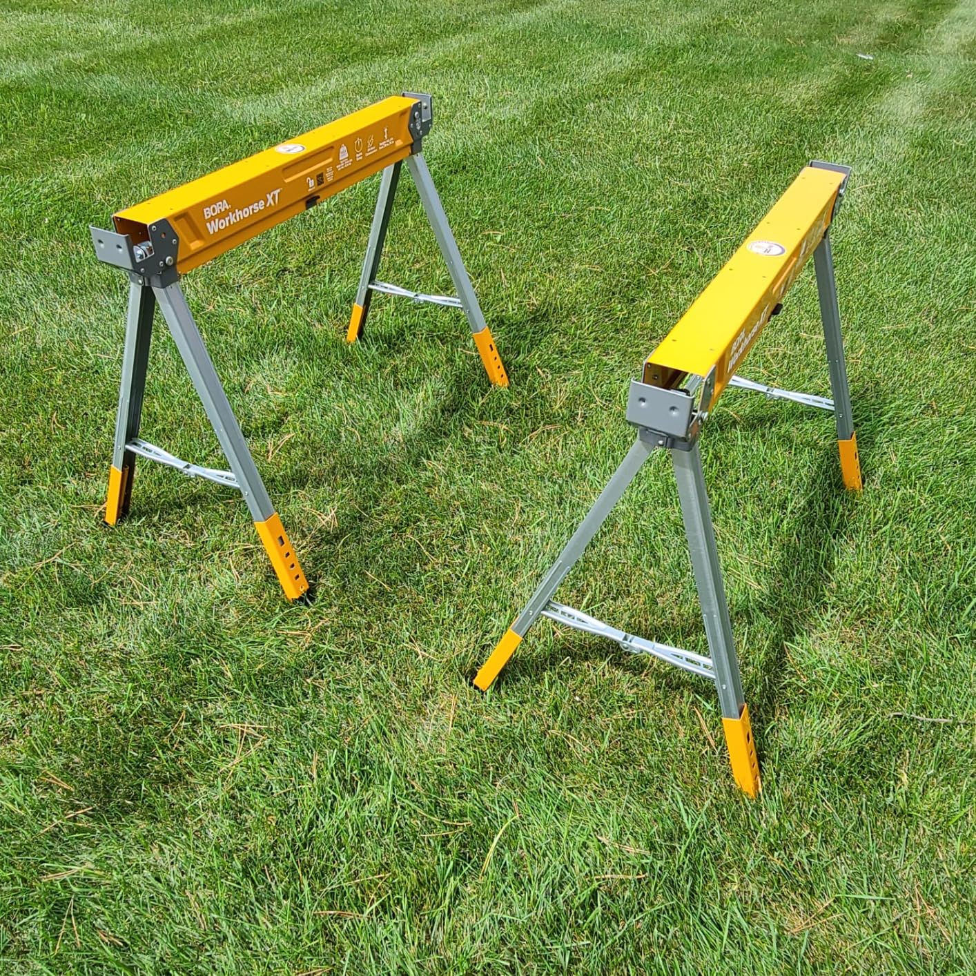 BORA Workhorse XT Adjustable Saw Horses 2 Pack Folding Heavy Duty Sawhorse with Adjustable Height Legs, 2700 lbs Capacity - Portable Workbench & Work Station with Built-in Bottle Opener PM-3360T customer photo 2