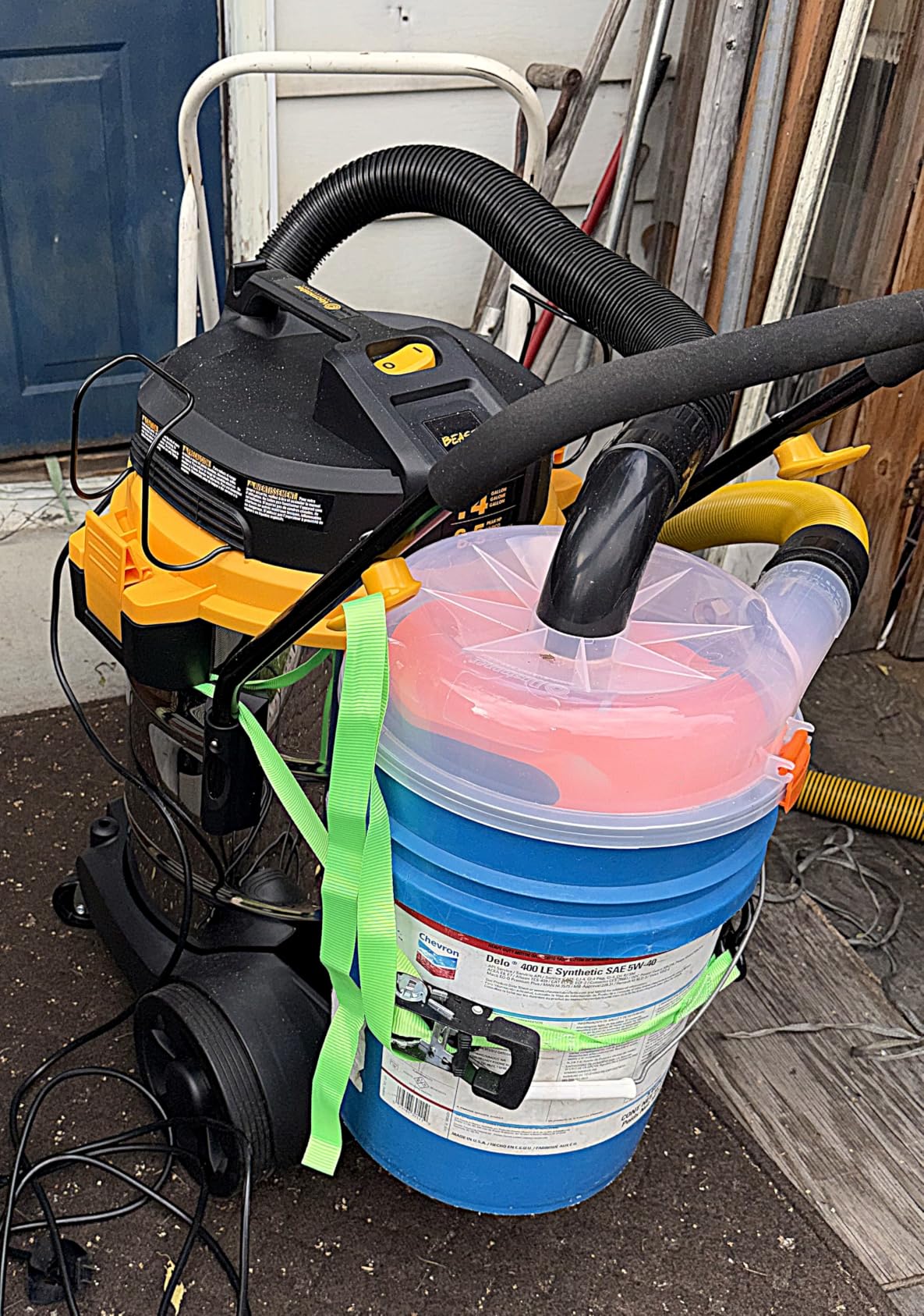 The Dustopper PRO, Low-Profile Dust Separator for Shop Wet/Dry Vacuums with at least 5HP. Includes High-Flow 90 Degree Sweep Elbows and Connection Hose. Fits Standard 5 Gallon Buckets, Made in USA customer photo 1
