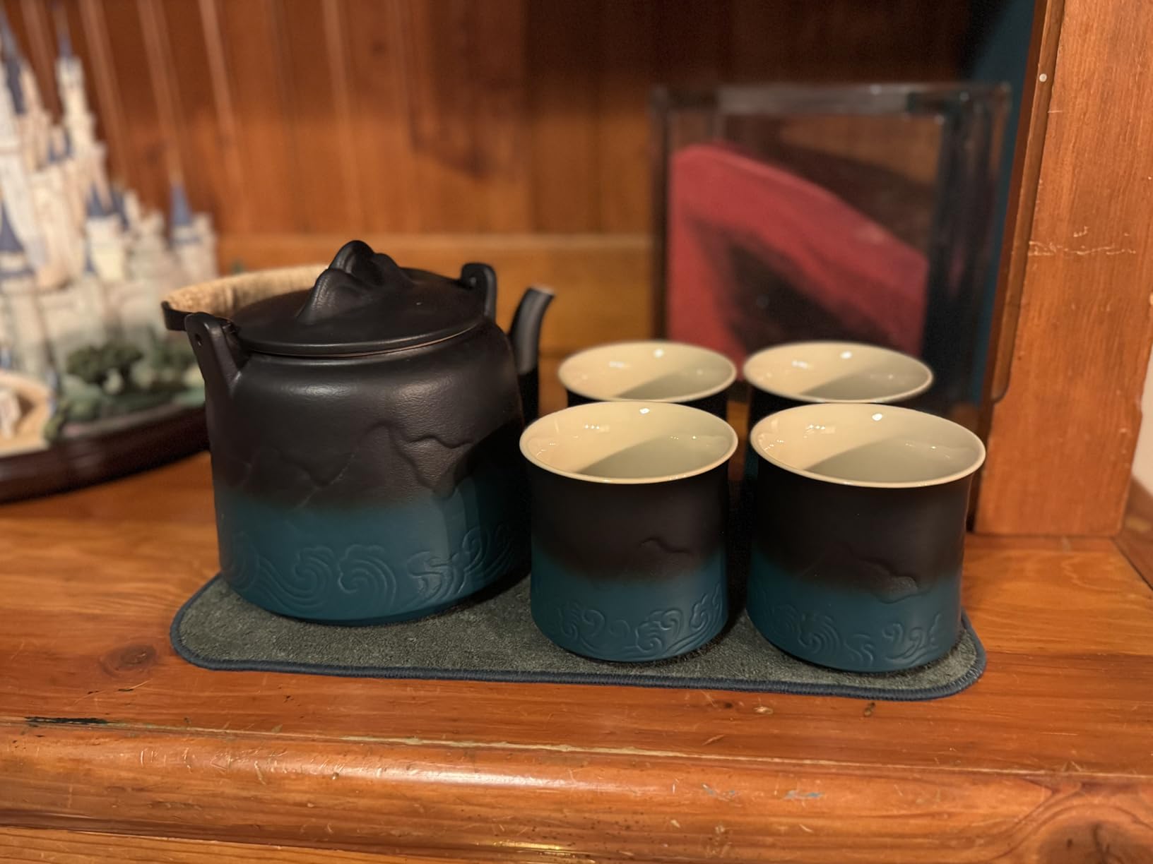 ZENS Japanese Tea Set with 4 Cups, 33.8oz Ceramic Infuser Pot for Loose Tea | Embossed Loose Leaf Teapot with Built-in Filter for Tea Lover Gift, Hemp Rope Handle, Black & White customer photo 2