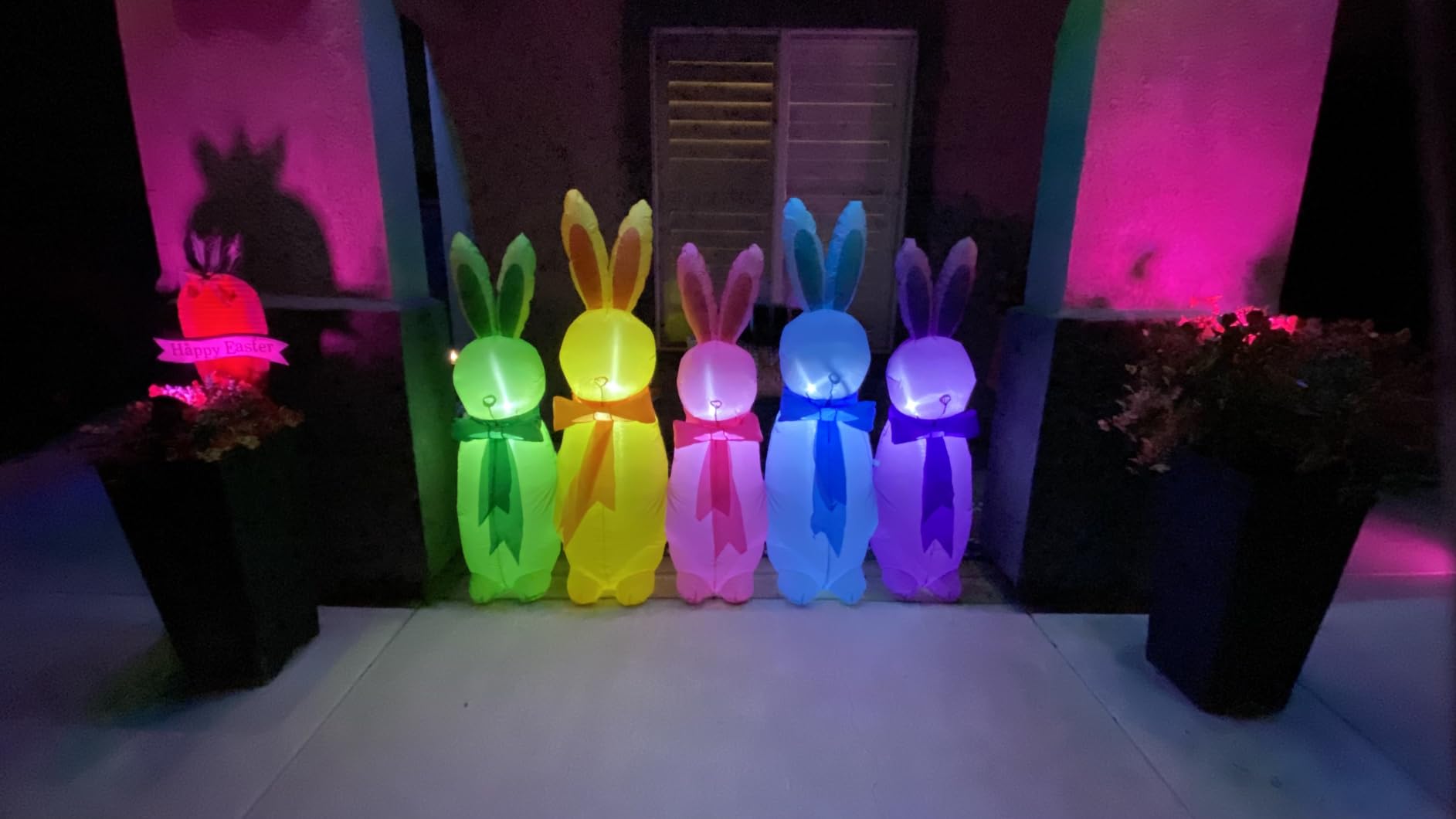 KOOY 6FT Long Easter Inflatables Outdoor Decoration Five Colorful Bunny, Built in LED Lights Blow Up Yard Decoration for Lawn Garden Holiday Party customer photo 1